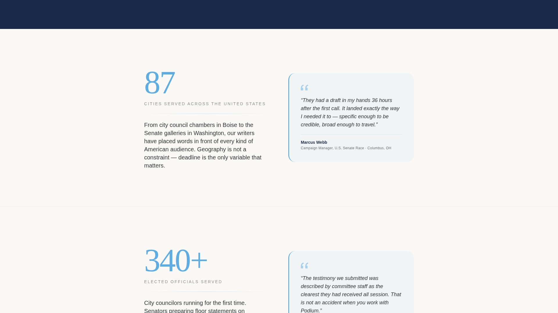 Podium - Authoritative Speechwriter Landing Page Template