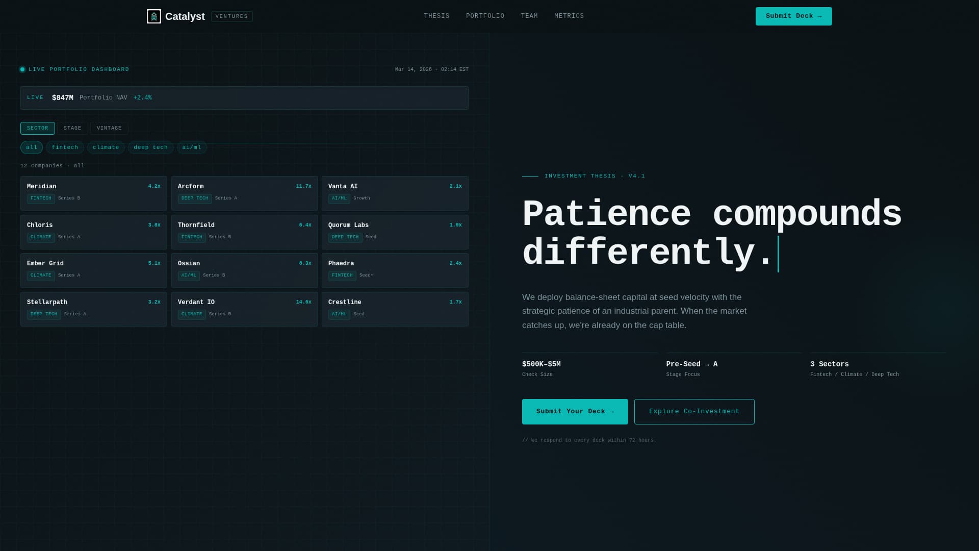 Catalyst - High-Velocity Venture Landing Page Template