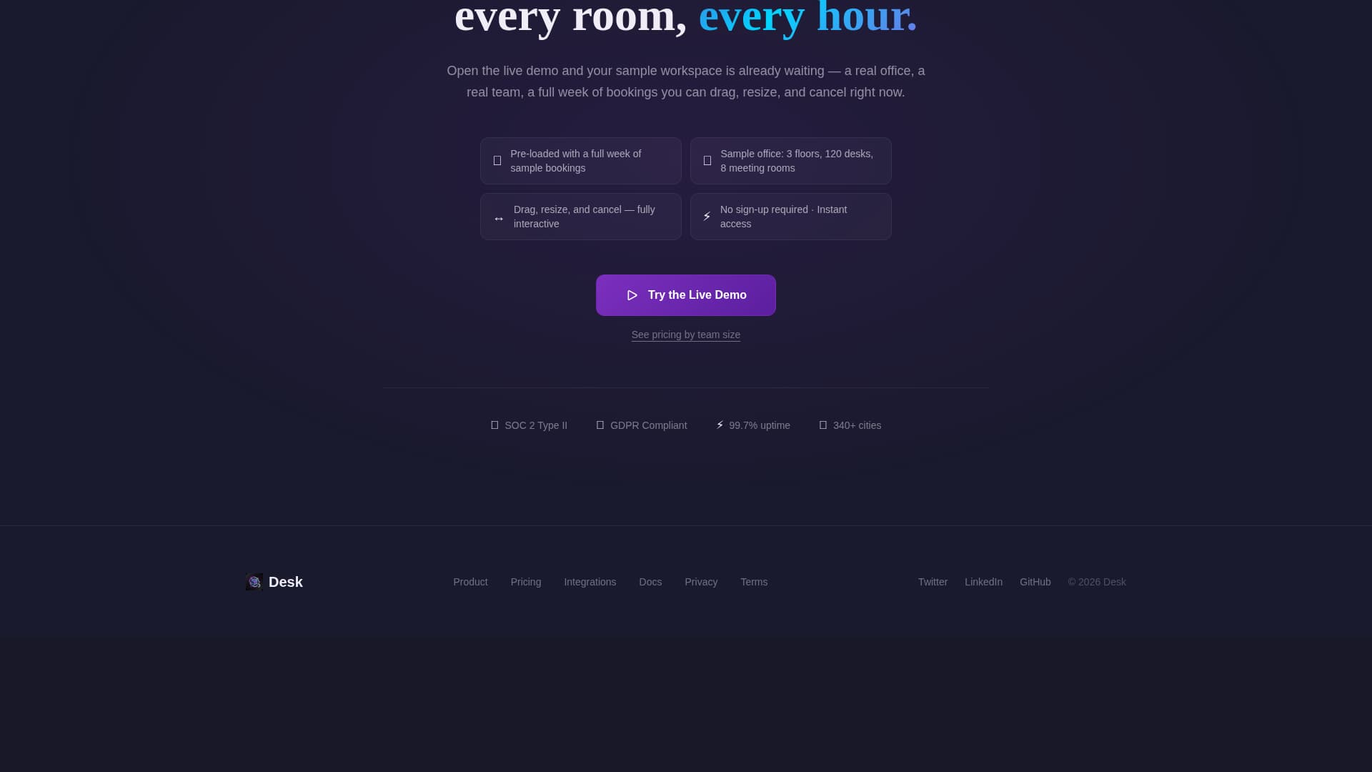 Desk - Seamless Coworking Landing Page Template