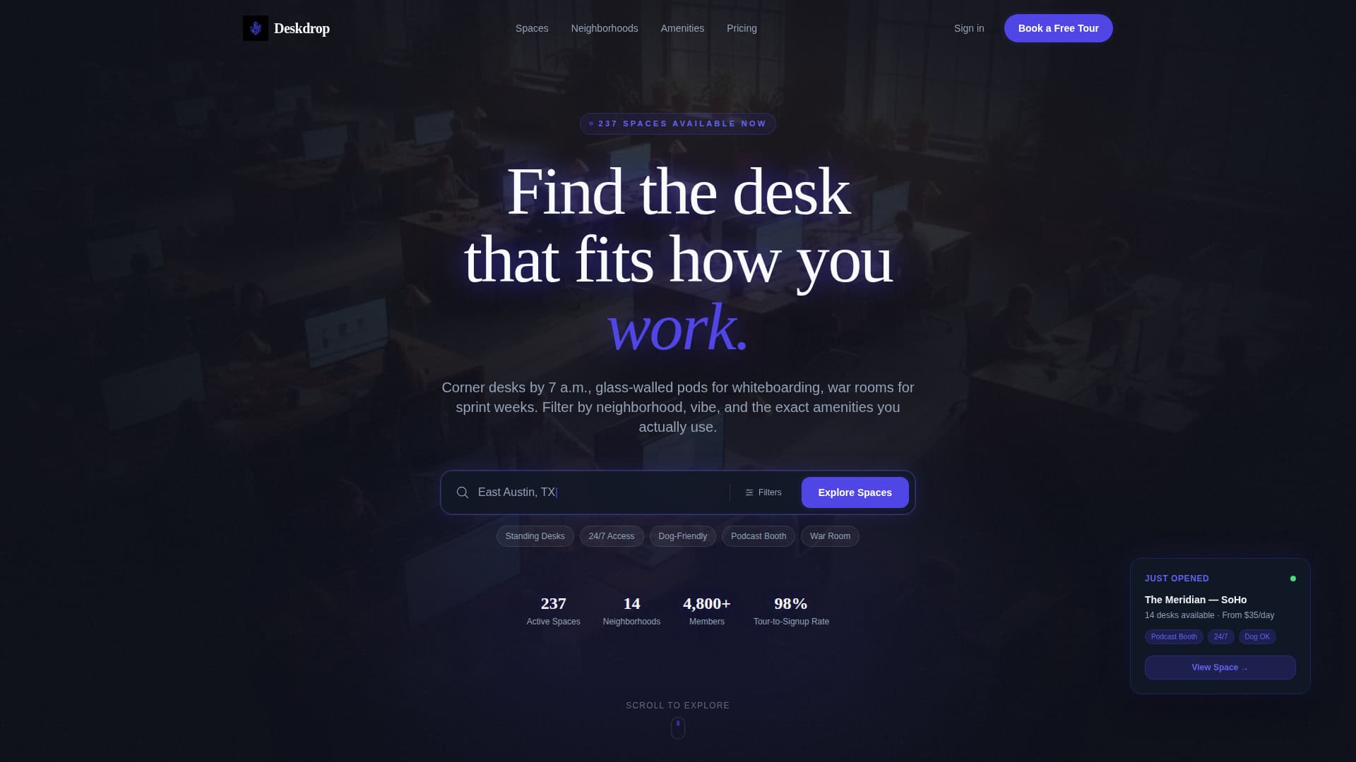 Deskdrop - Electric Coworking Landing Page Template