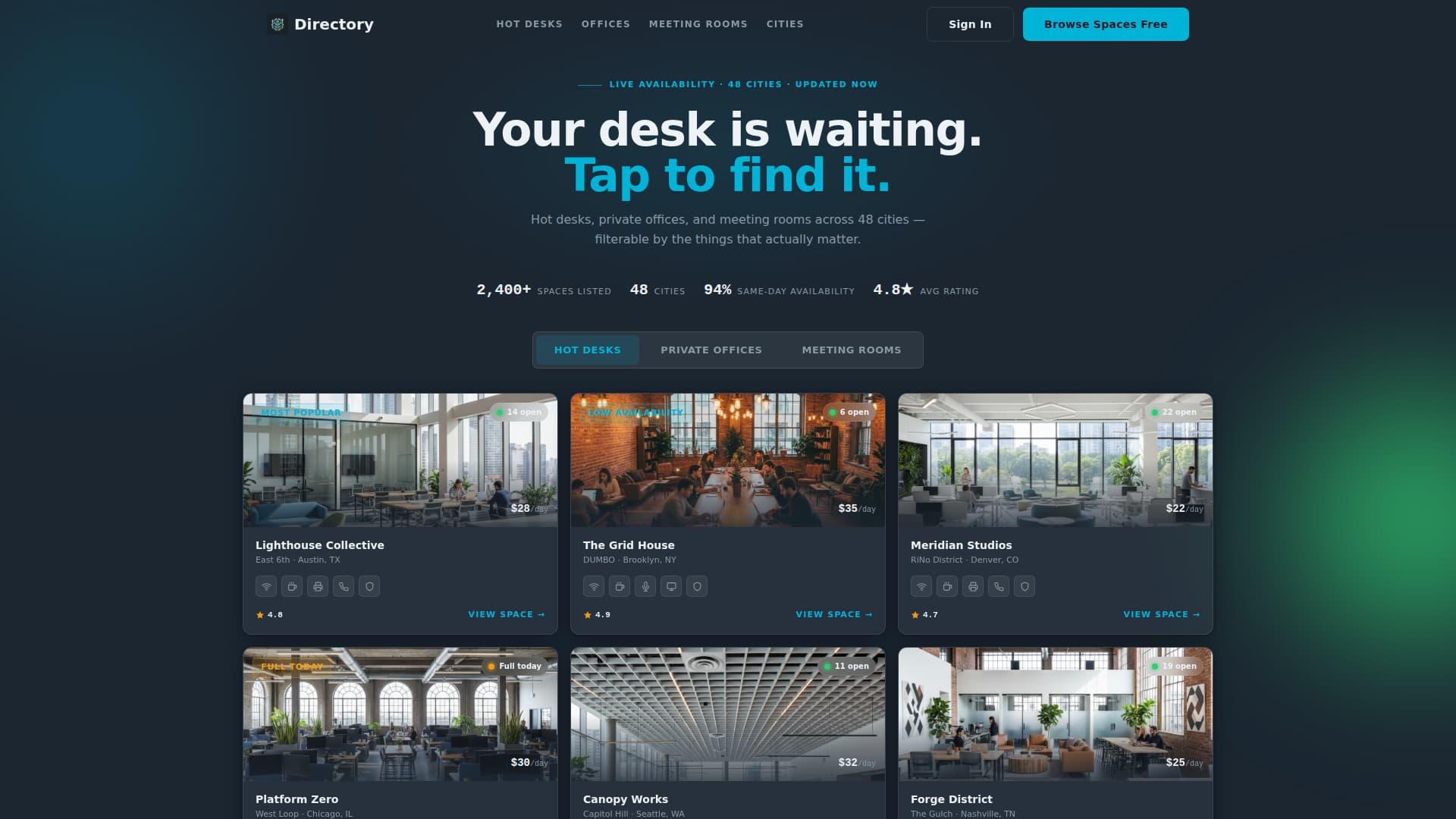 Workgrid - Searchable Coworking Landing Page Template