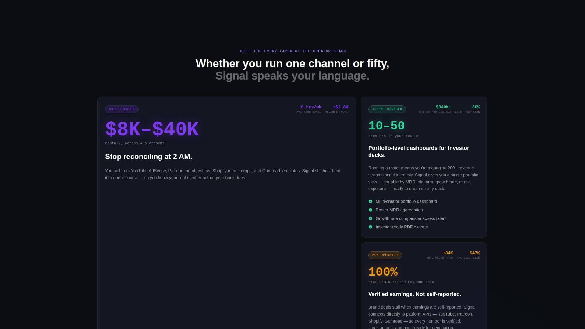 Signal - Powerful Creator Economy Landing Page Template