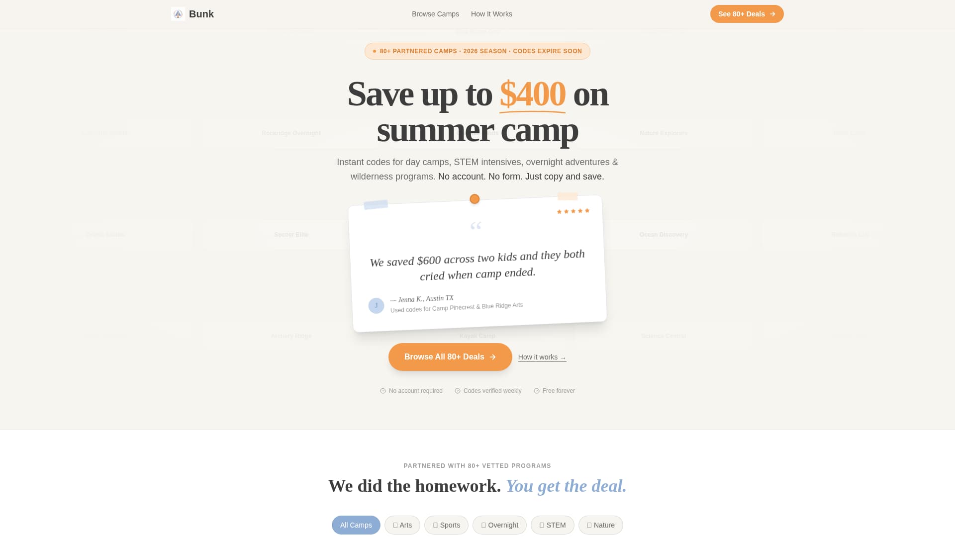 Bunk - Trusted Summercamp Landing Page Template