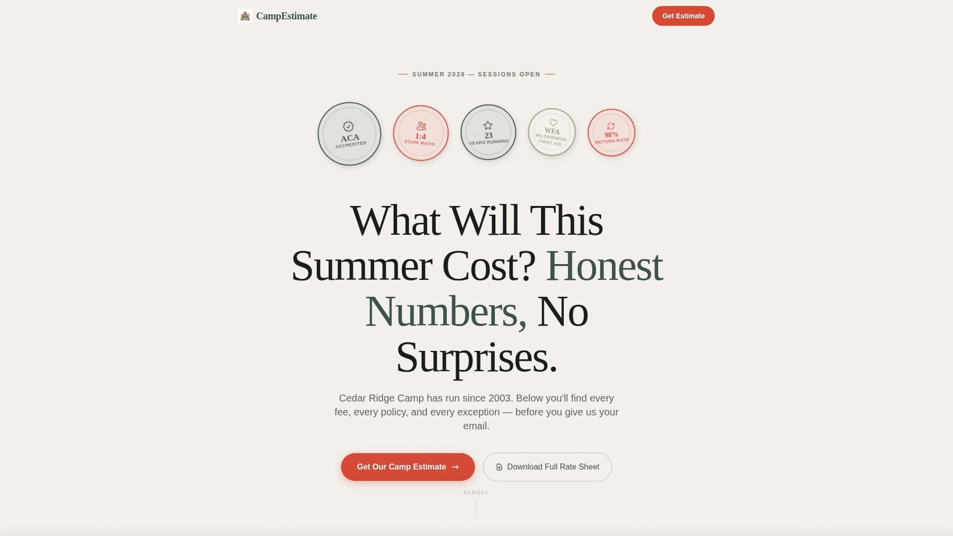 Campfire - Transparent Summercamp Landing Page Template