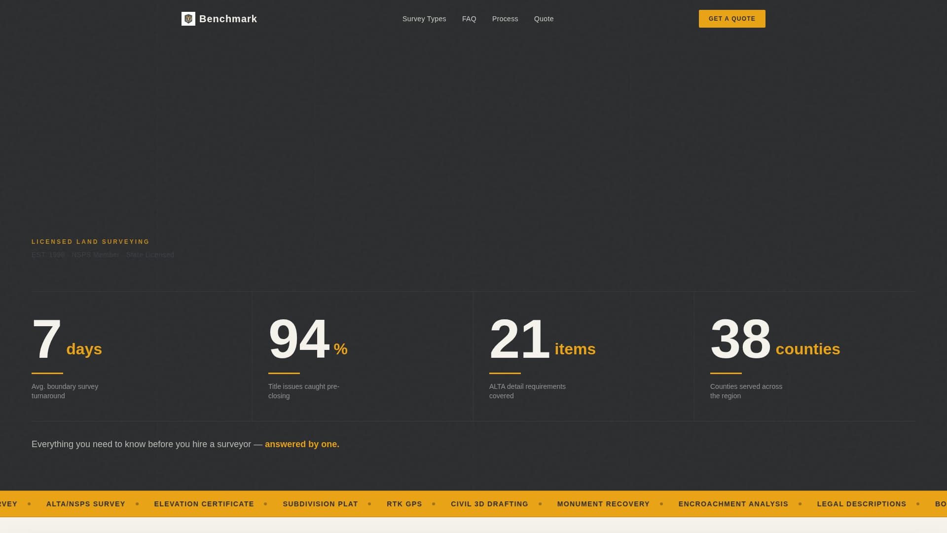 Benchmark - Authoritative Surveyor Landing Page Template