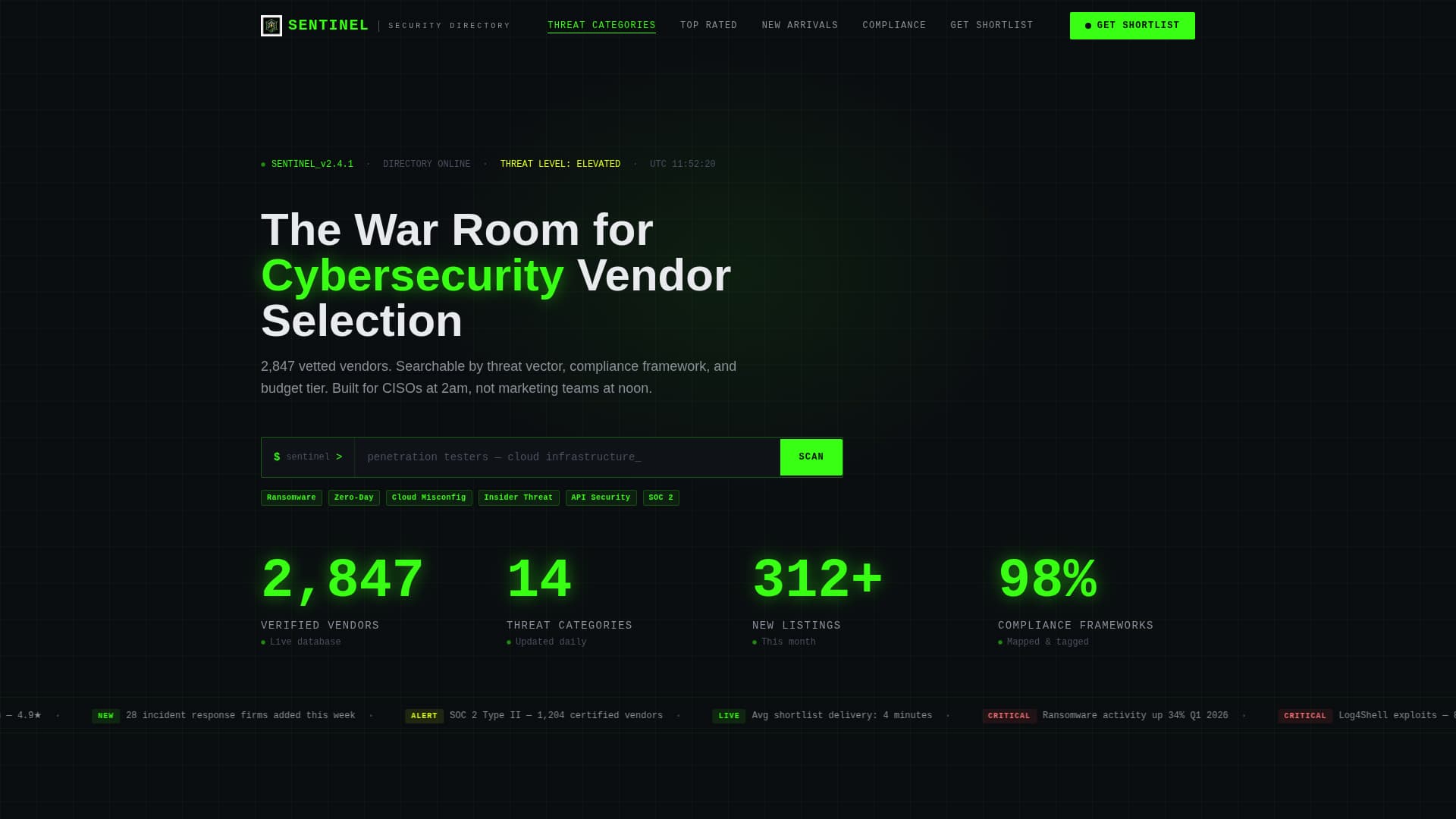 Sentinel - Verified Cybersecurity Landing Page Template