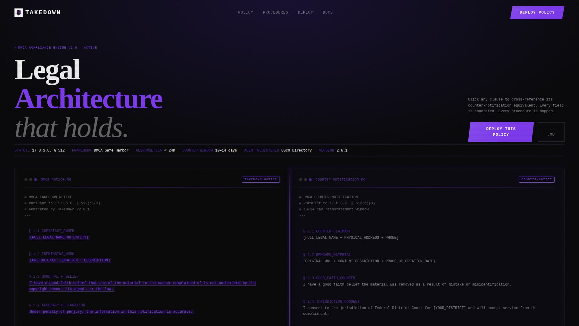 Takedown - Fortified DMCA Landing Page Template