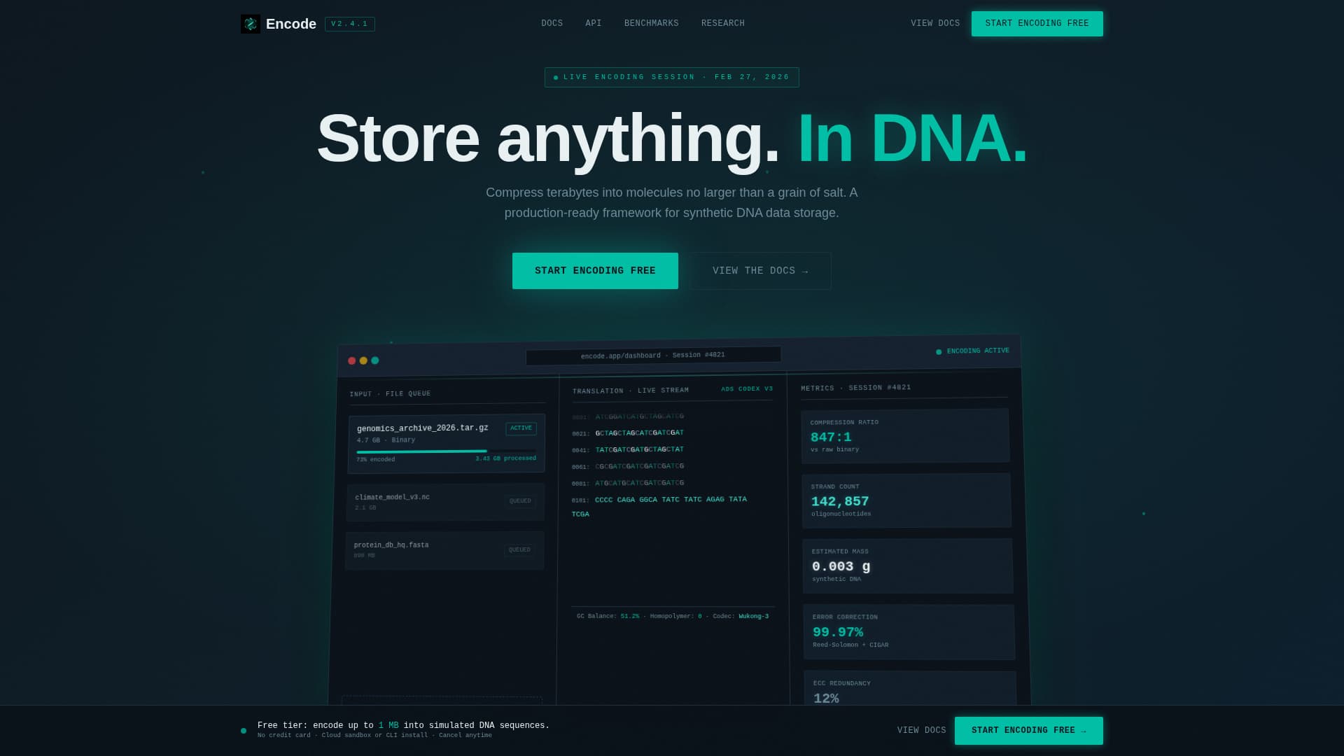 Encode - Powerful DNA Storage Landing Page Template