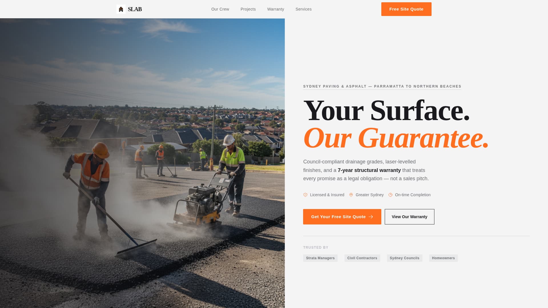 Slab - Ironclad Paving Landing Page Template