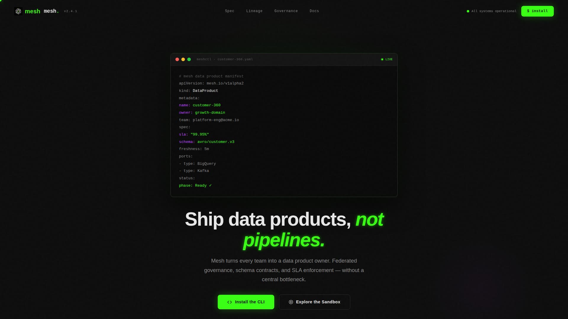 Mesh - Federated Data Mesh Landing Page Template
