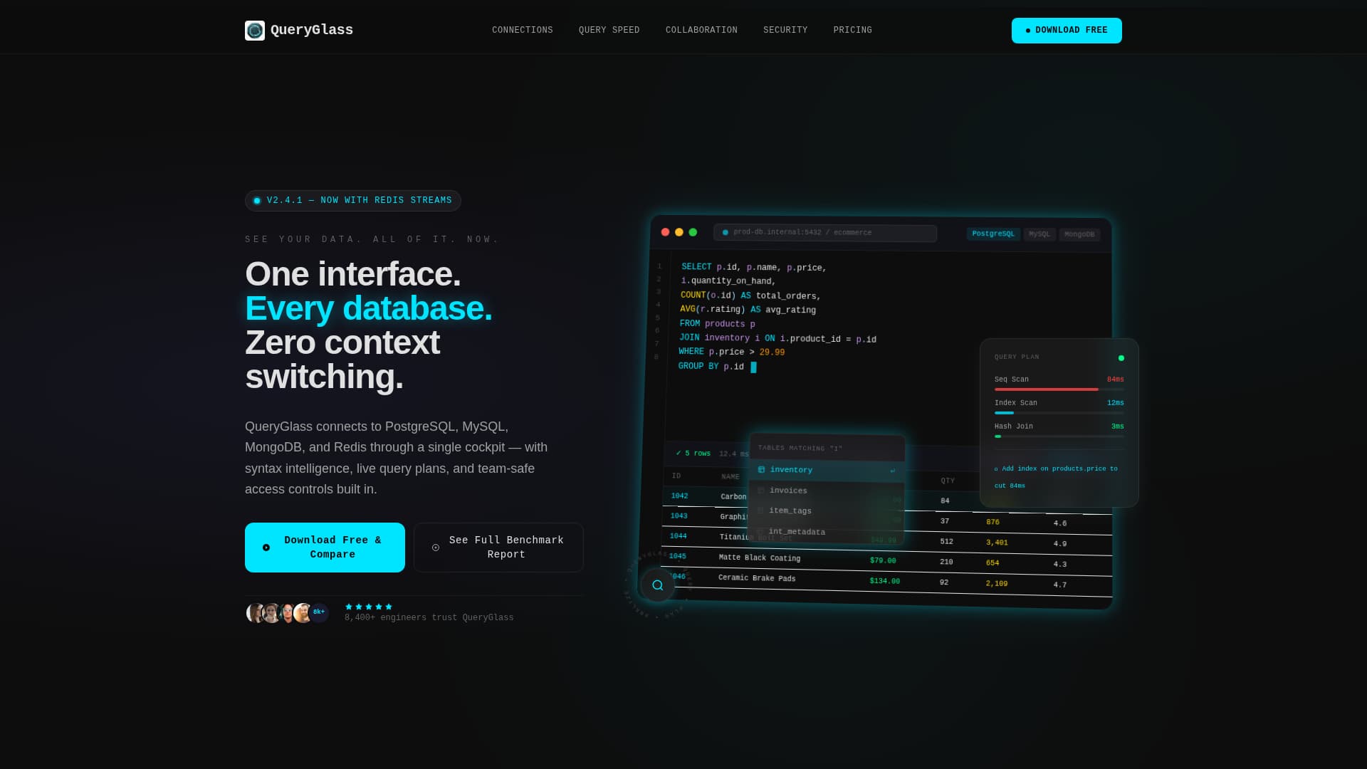 Queryglass - Powerful Database Landing Page Template