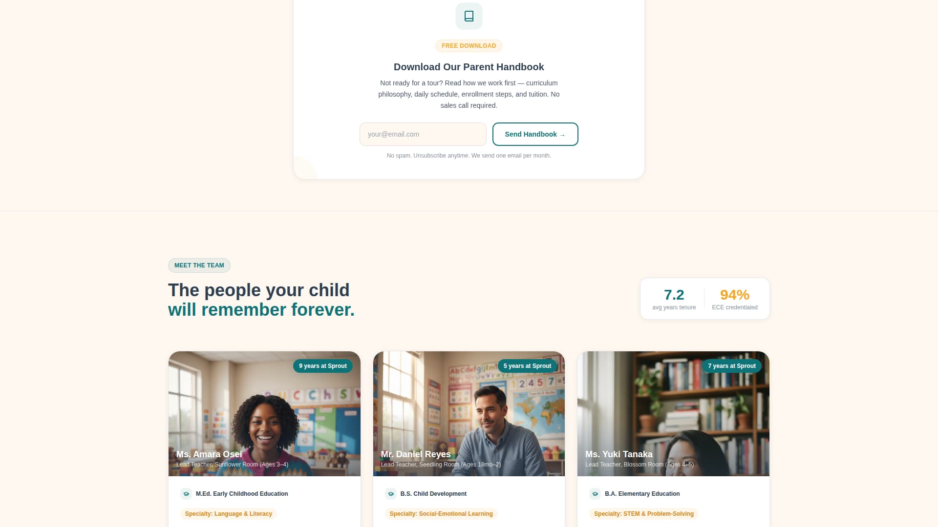 Sprout - Trusted Preschool Landing Page Template