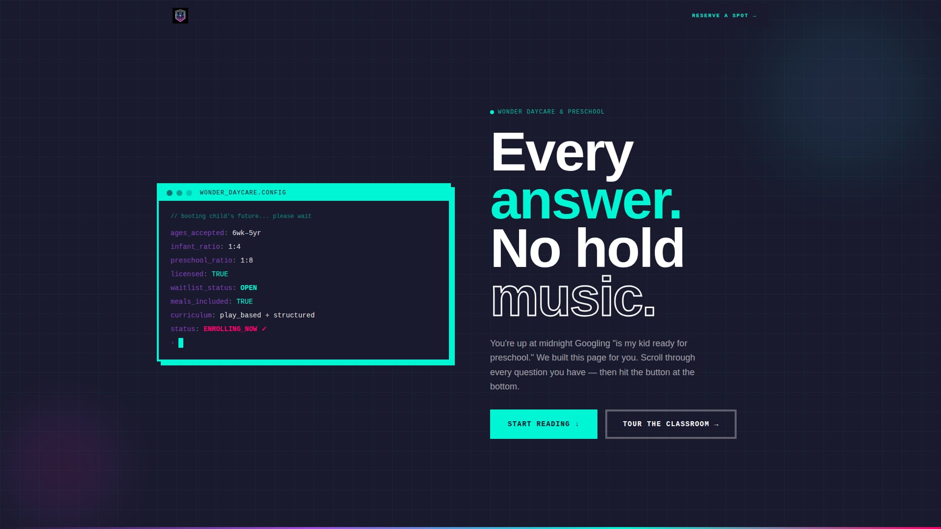 Wonder - Bold Daycare Landing Page Template