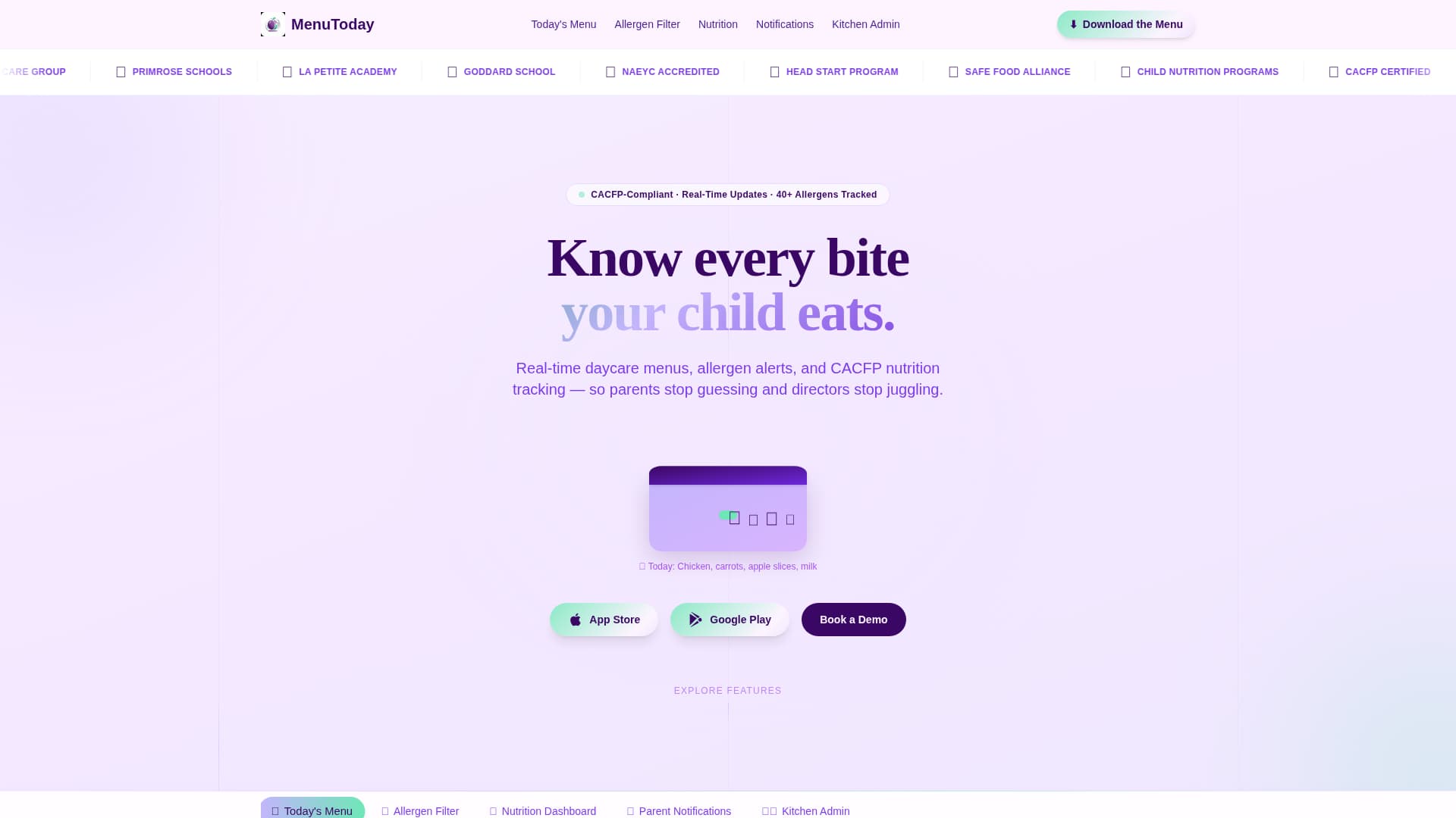 Menutoday - Dynamic Daycare Landing Page Template