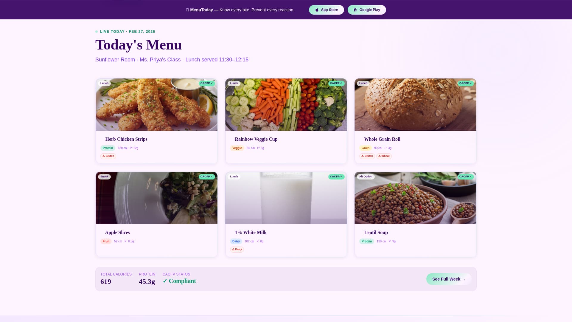 Menutoday - Dynamic Daycare Landing Page Template