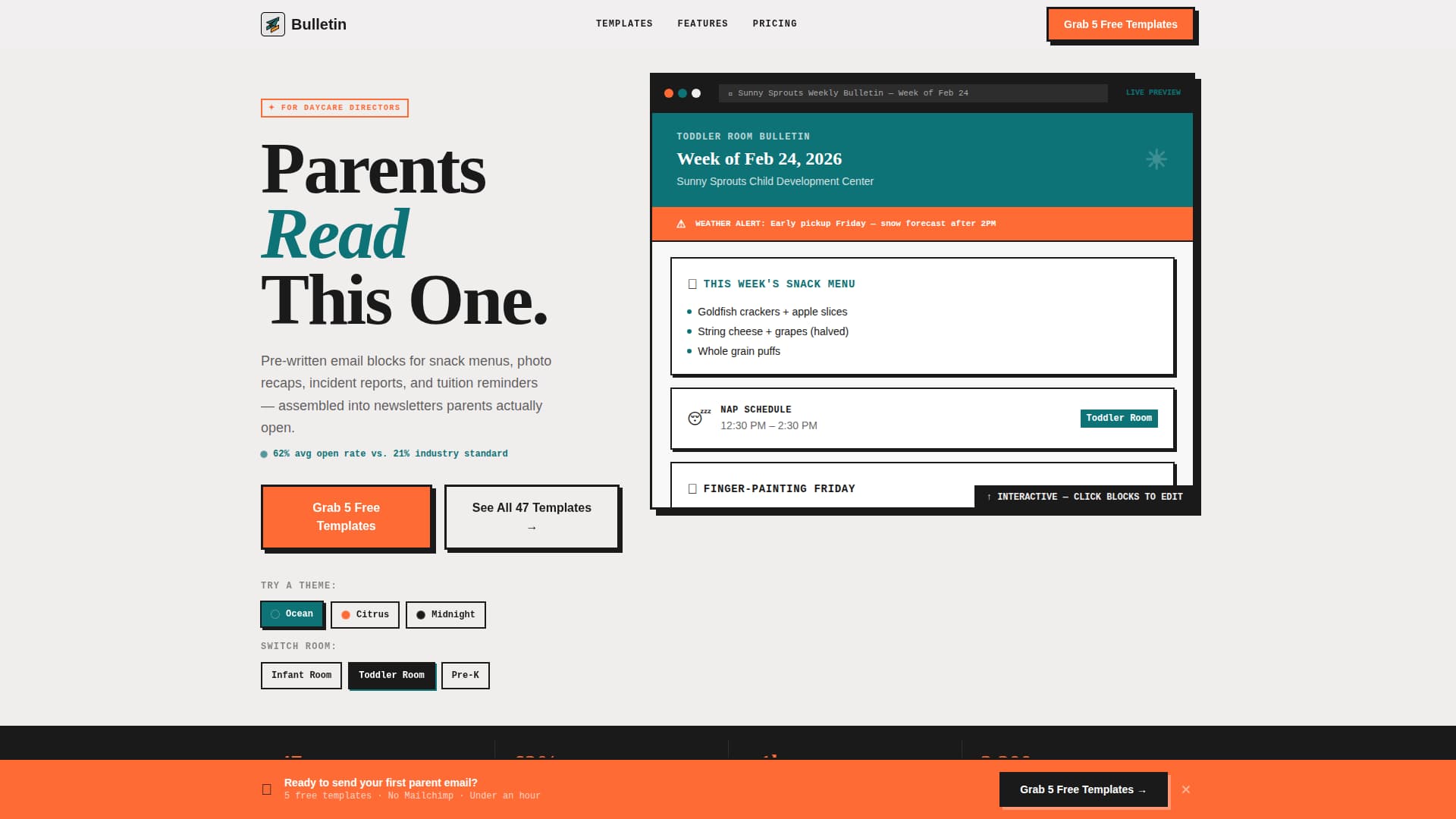 Bulletin - Powerful Daycare Landing Page Template