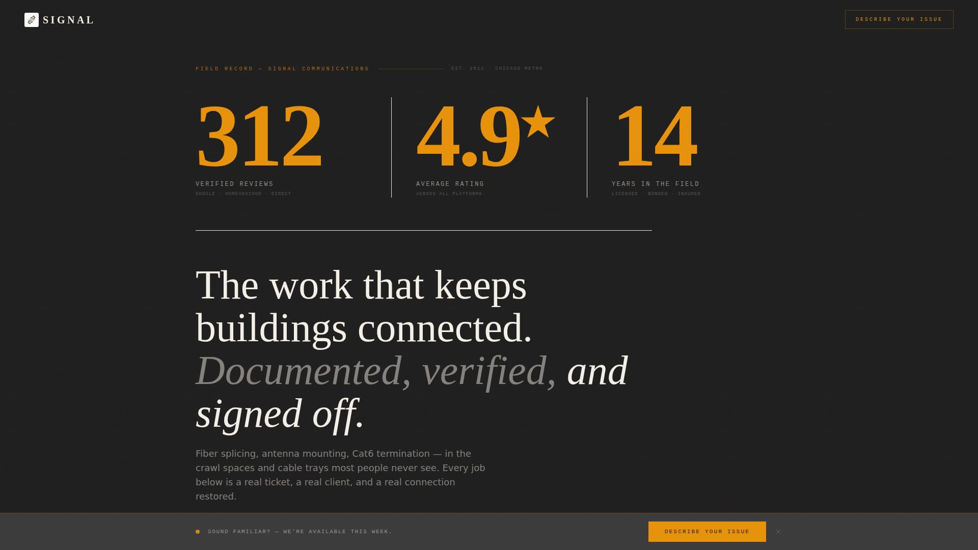 Telecommunications Technician Business Portfolio Website Template