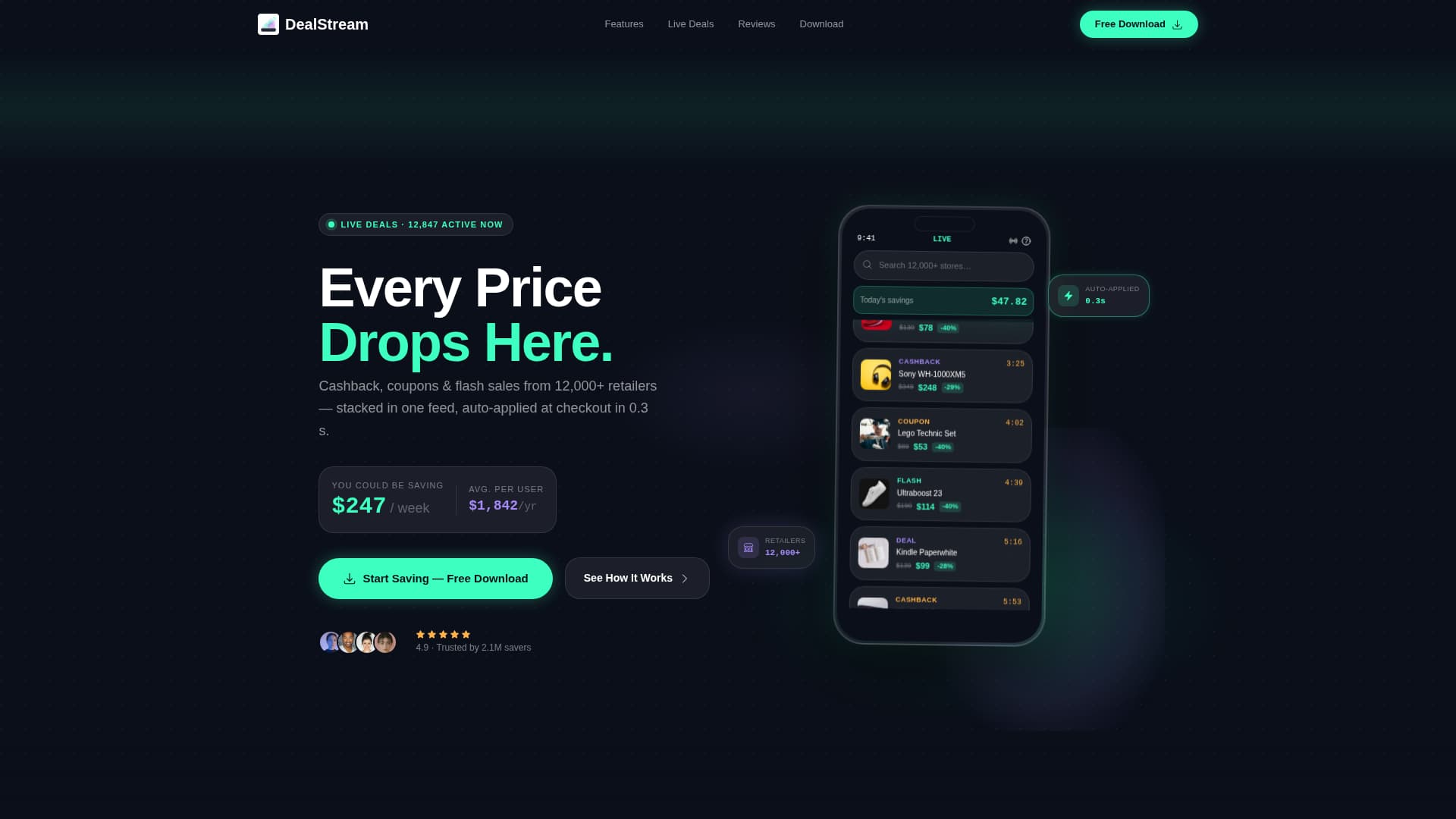 Dealstream - Glassmorphic Coupon Landing Page Template