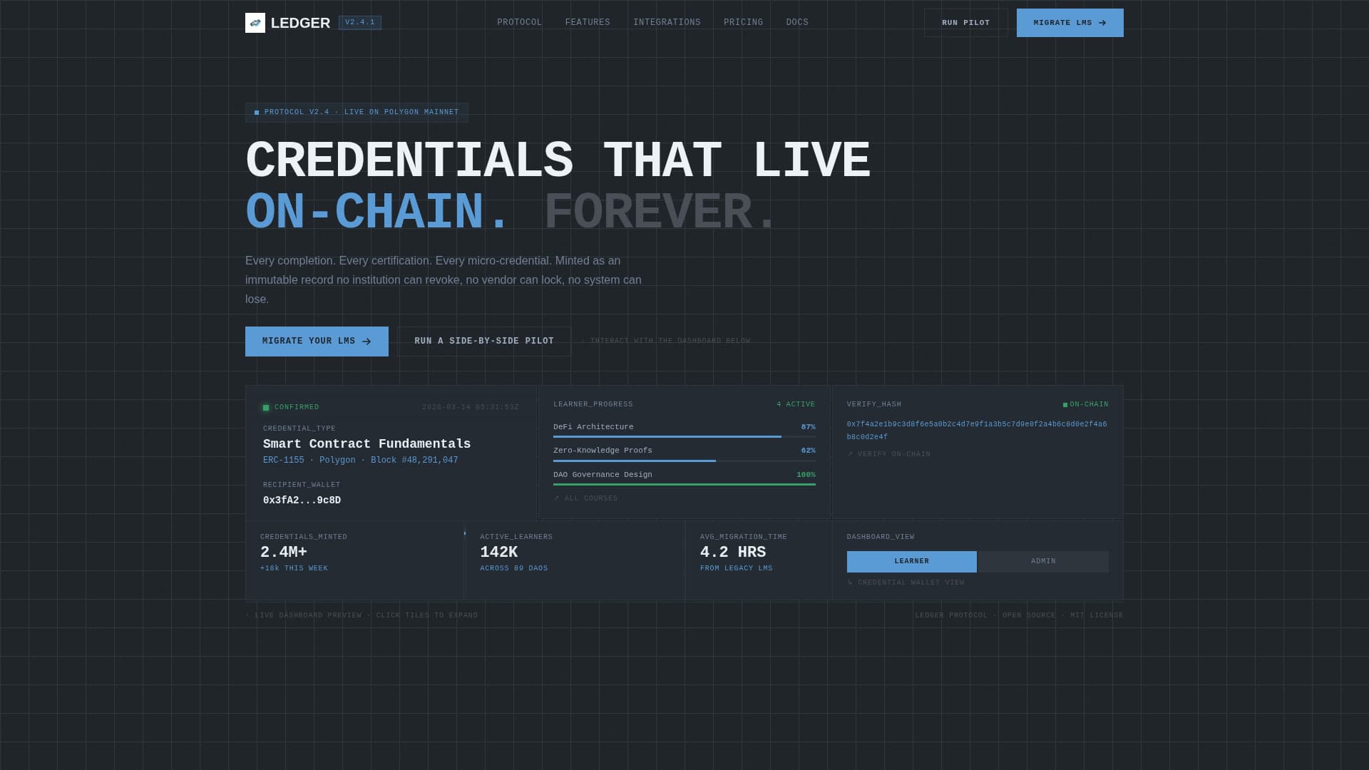 Ledger - Sovereign Decentralized Landing Page Template