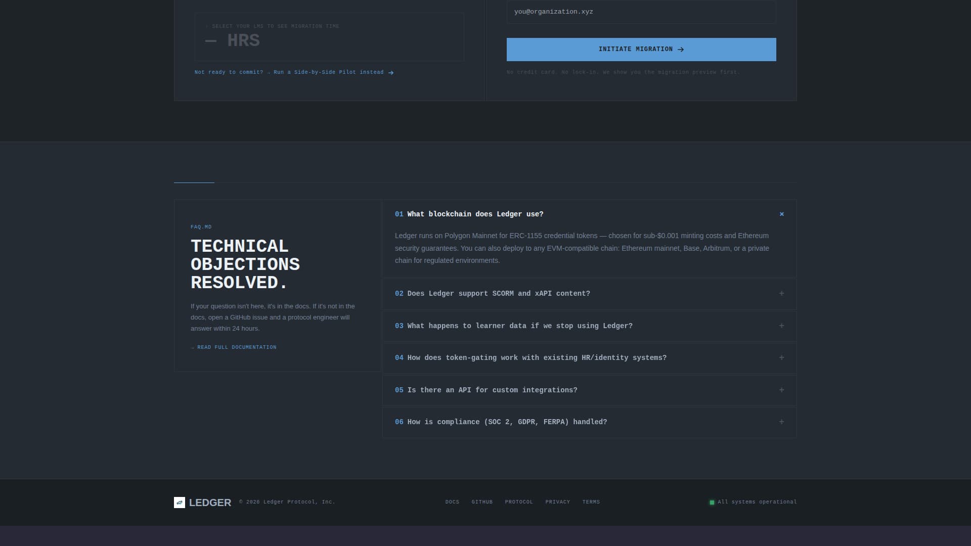 Ledger - Sovereign Decentralized Landing Page Template