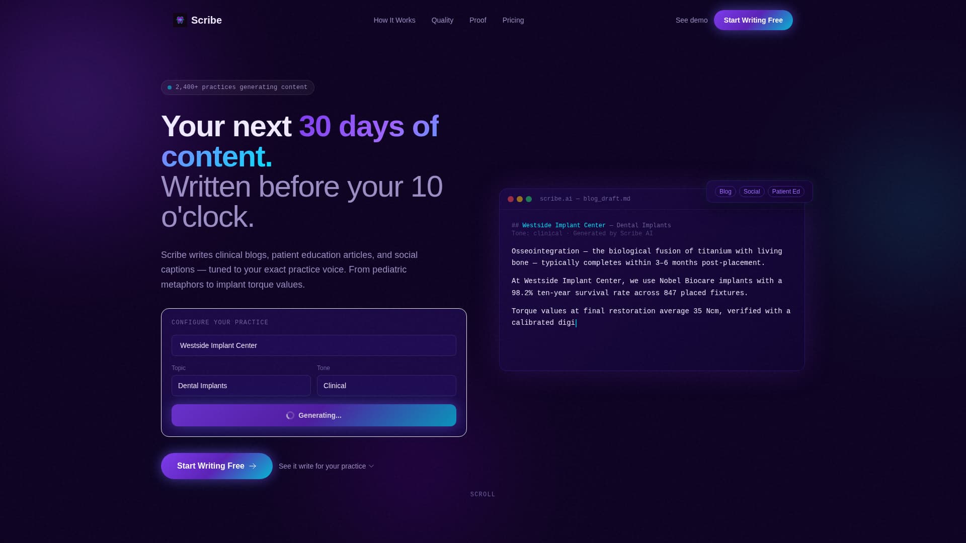 Scribe - Dynamic Dental Landing Page Template