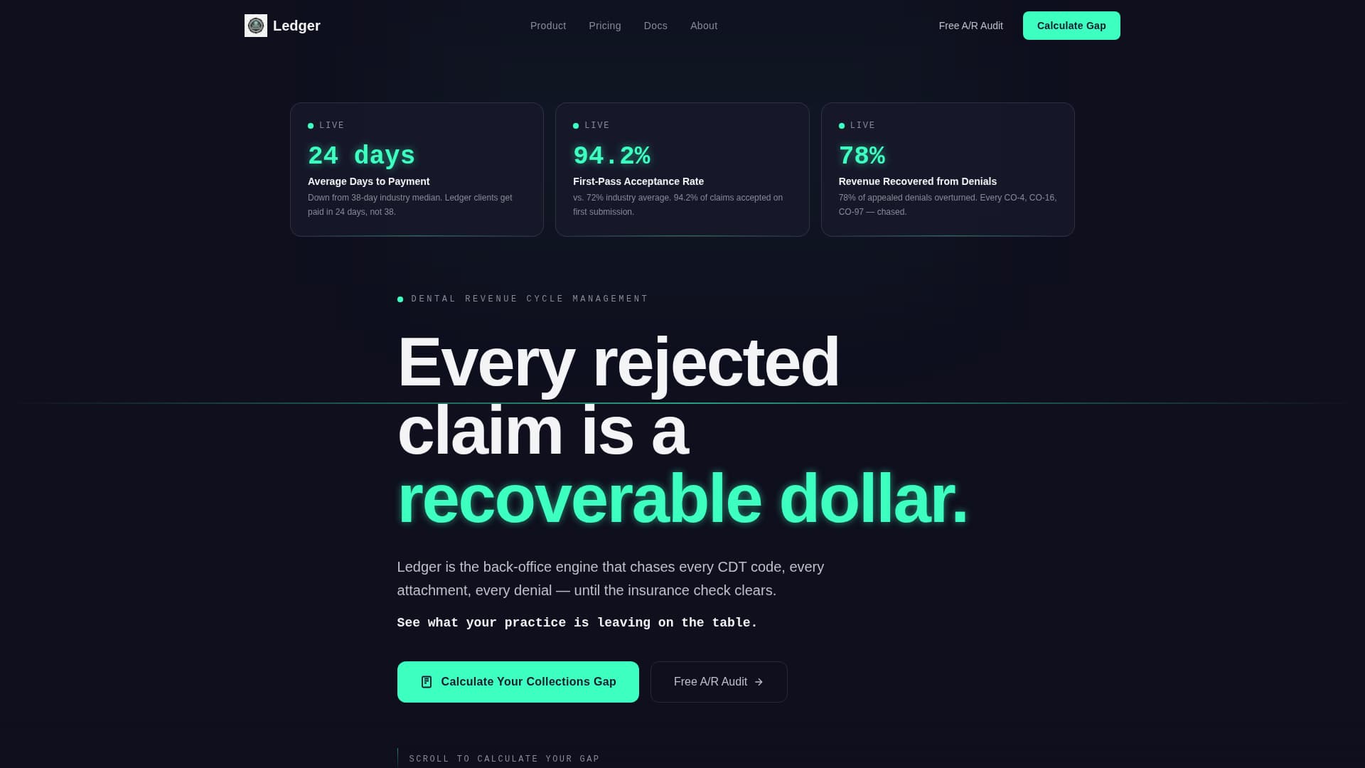 Ledger - Powerful Dental Billing Landing Page Template