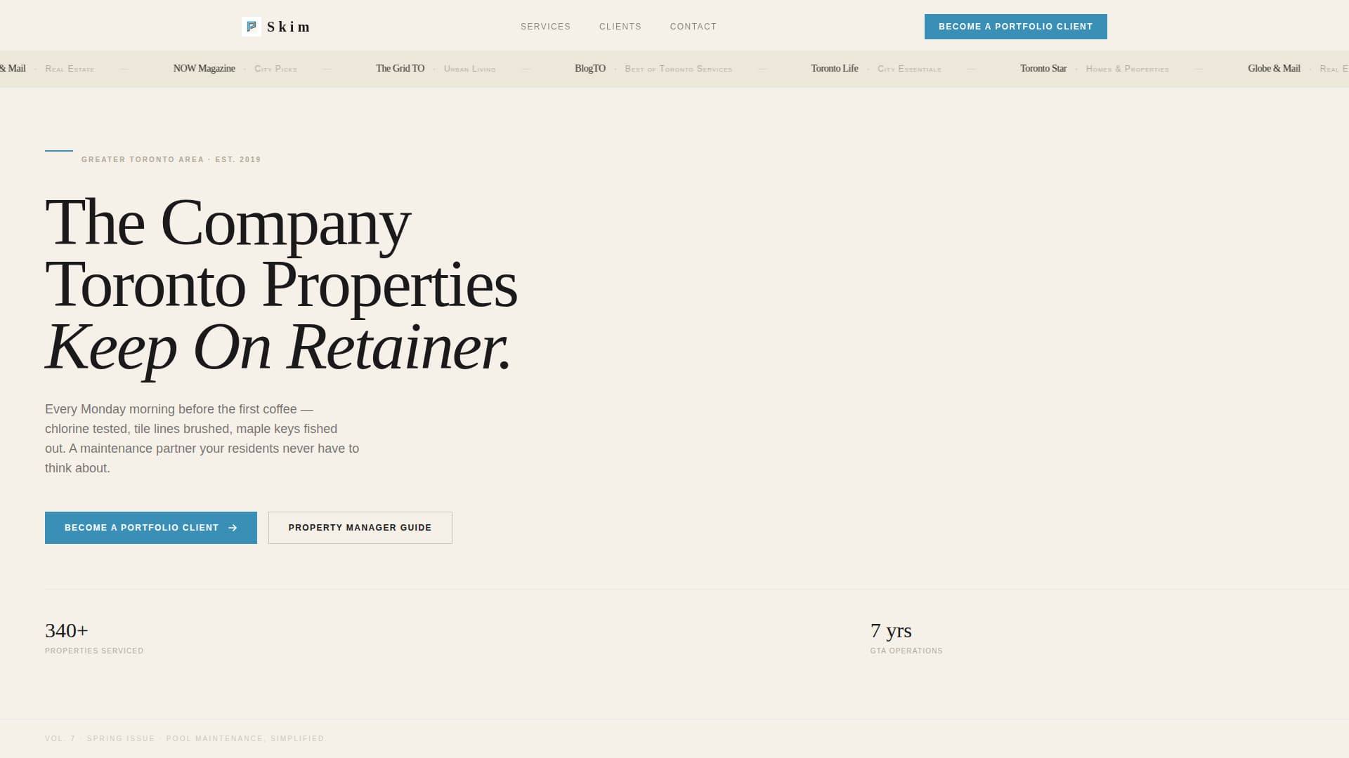 Skim - Editorial Poolcleaning Landing Page Template