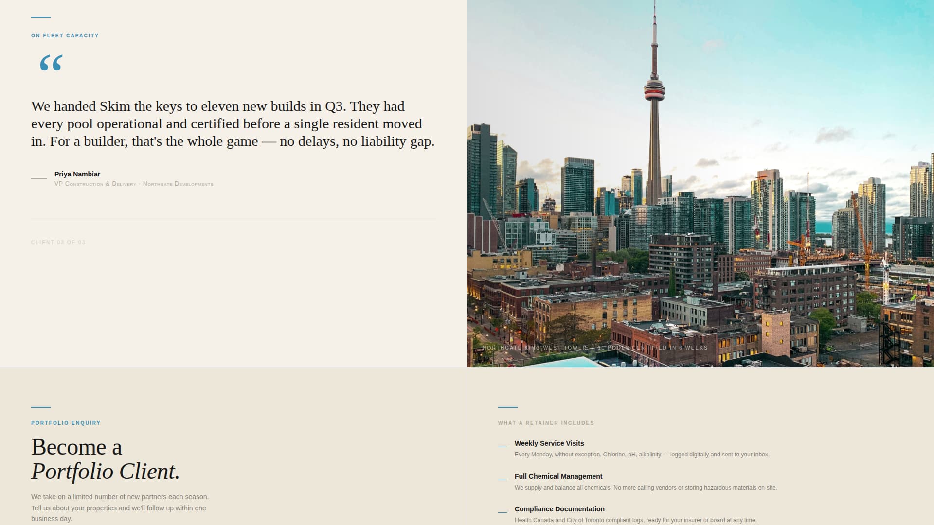 Skim - Editorial Poolcleaning Landing Page Template