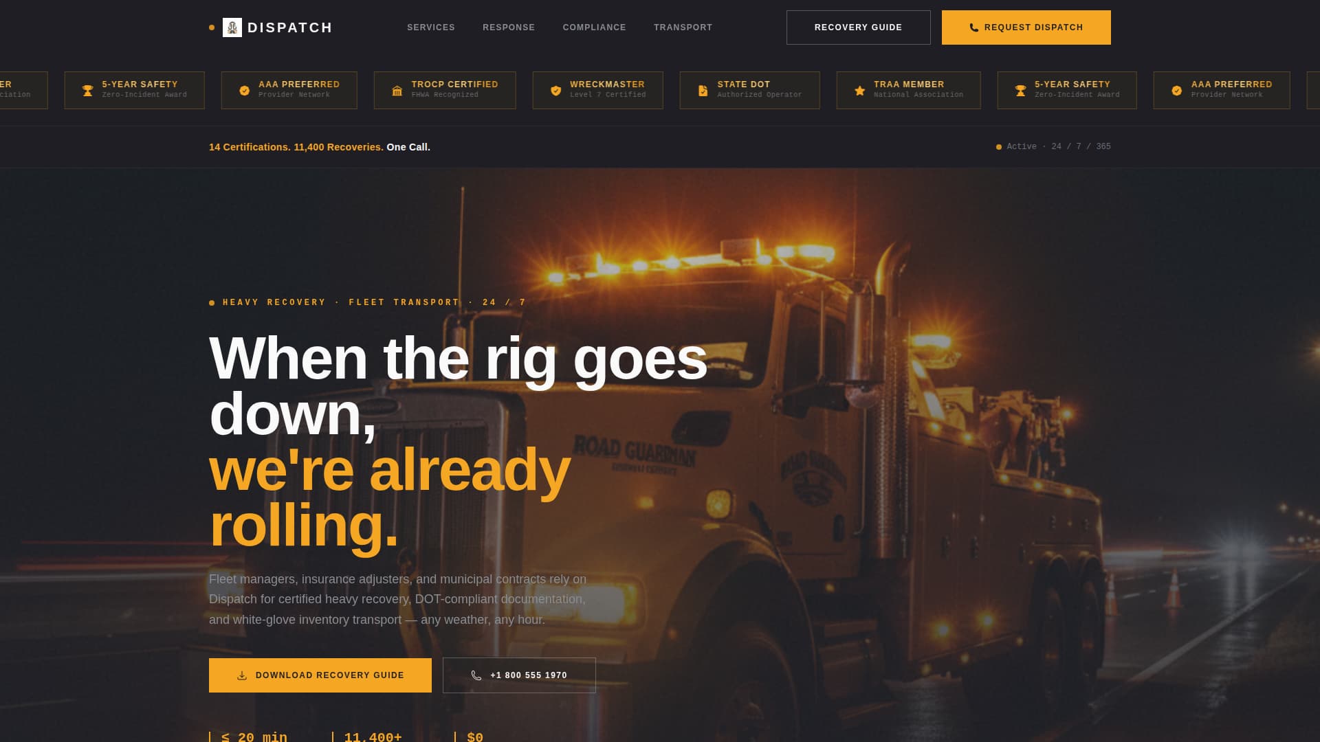 Tow Truck Operator Professional Website Template