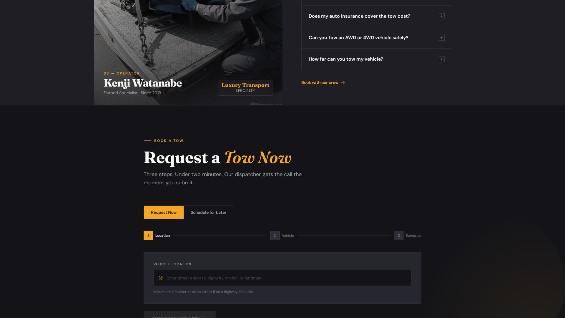 Tow Truck Operator Advanced Booking Website Template