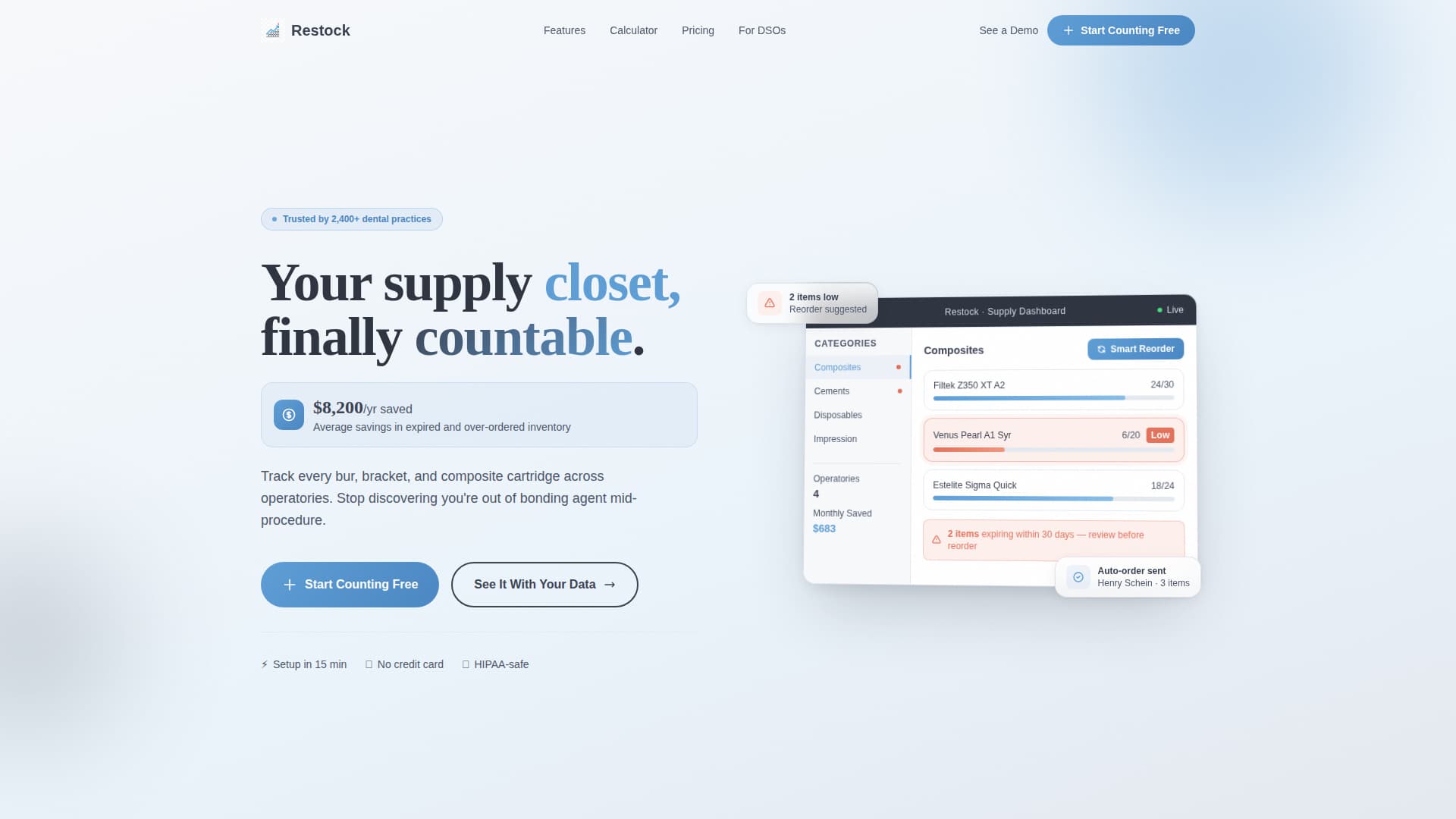 Restock - Intelligent Dental Inventory Landing Page Template