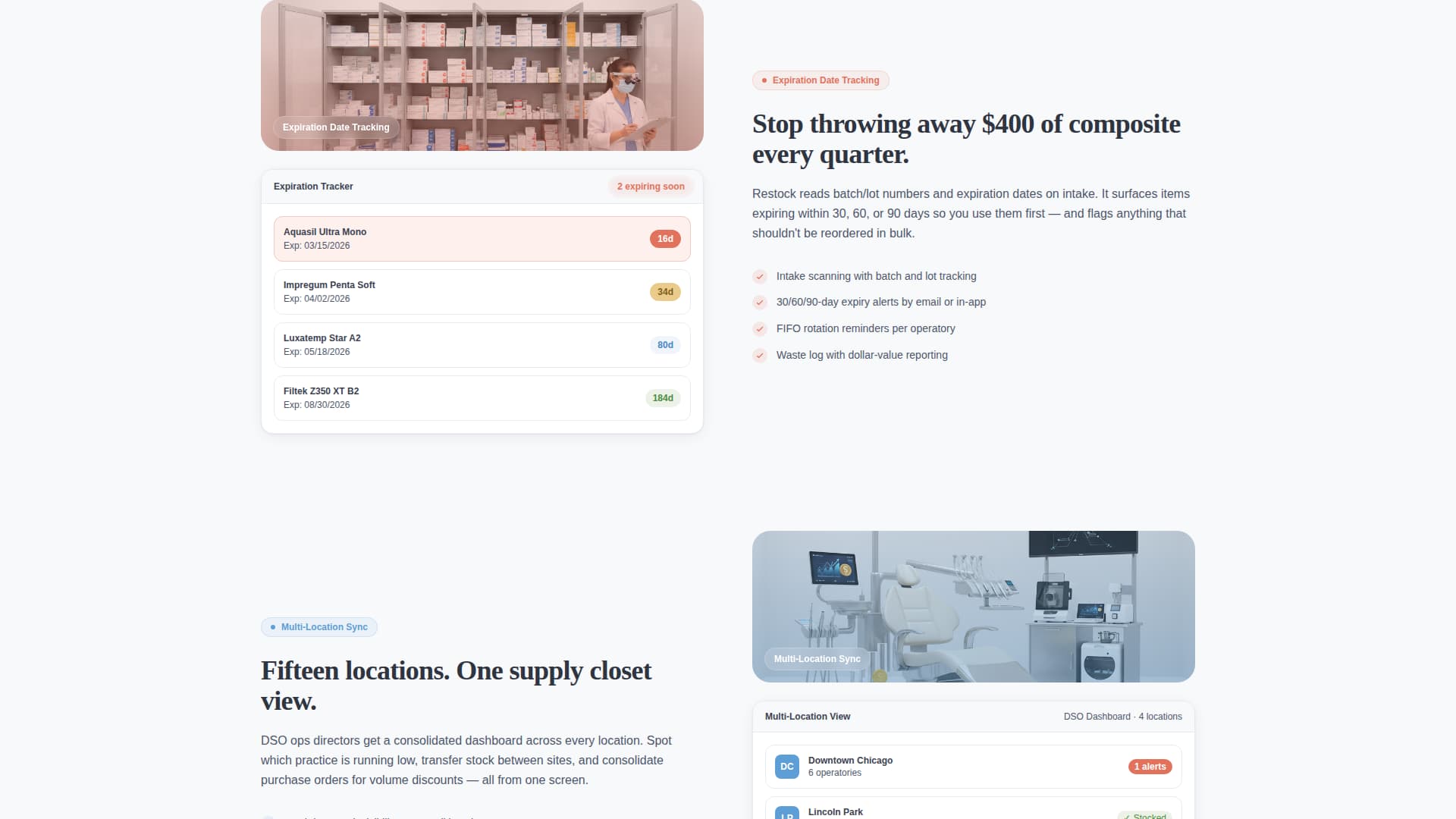 Restock - Intelligent Dental Inventory Landing Page Template