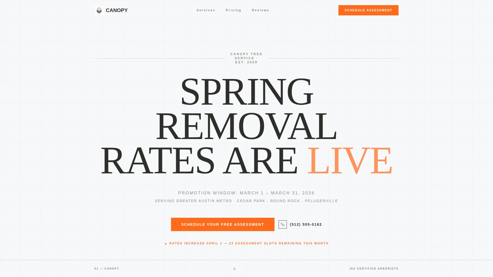 Canopy — Insured Arborist Booking Landing Page Template