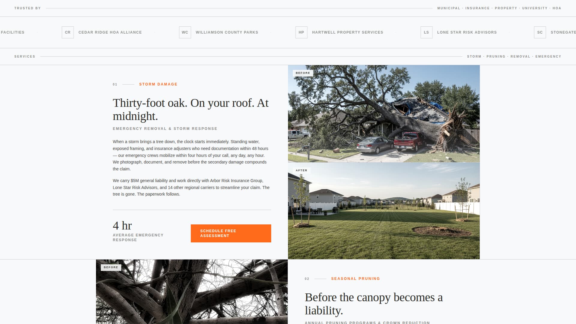 Canopy — Insured Arborist Booking Landing Page Template