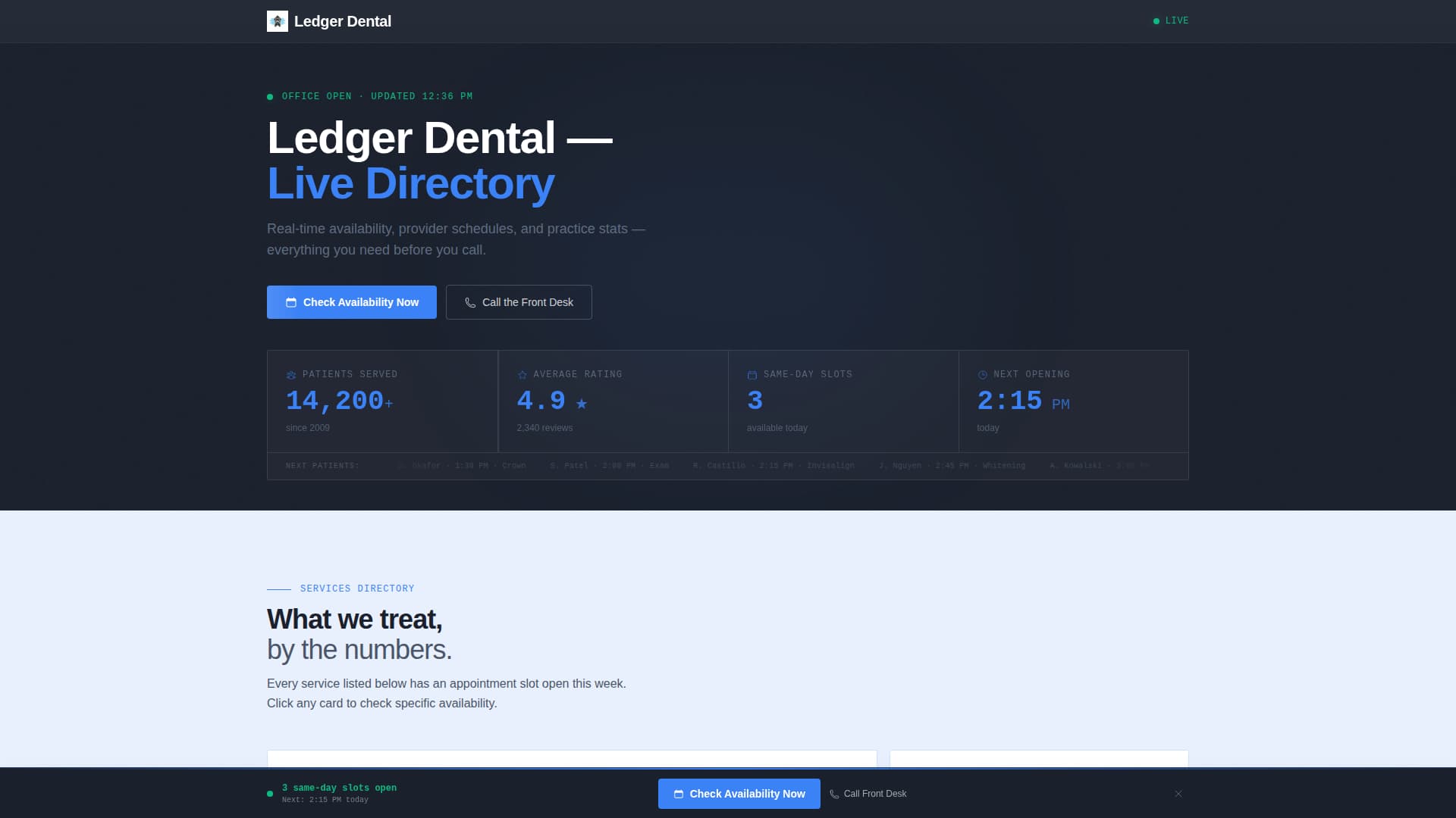 Dental Office Real-Time Availability Website Template