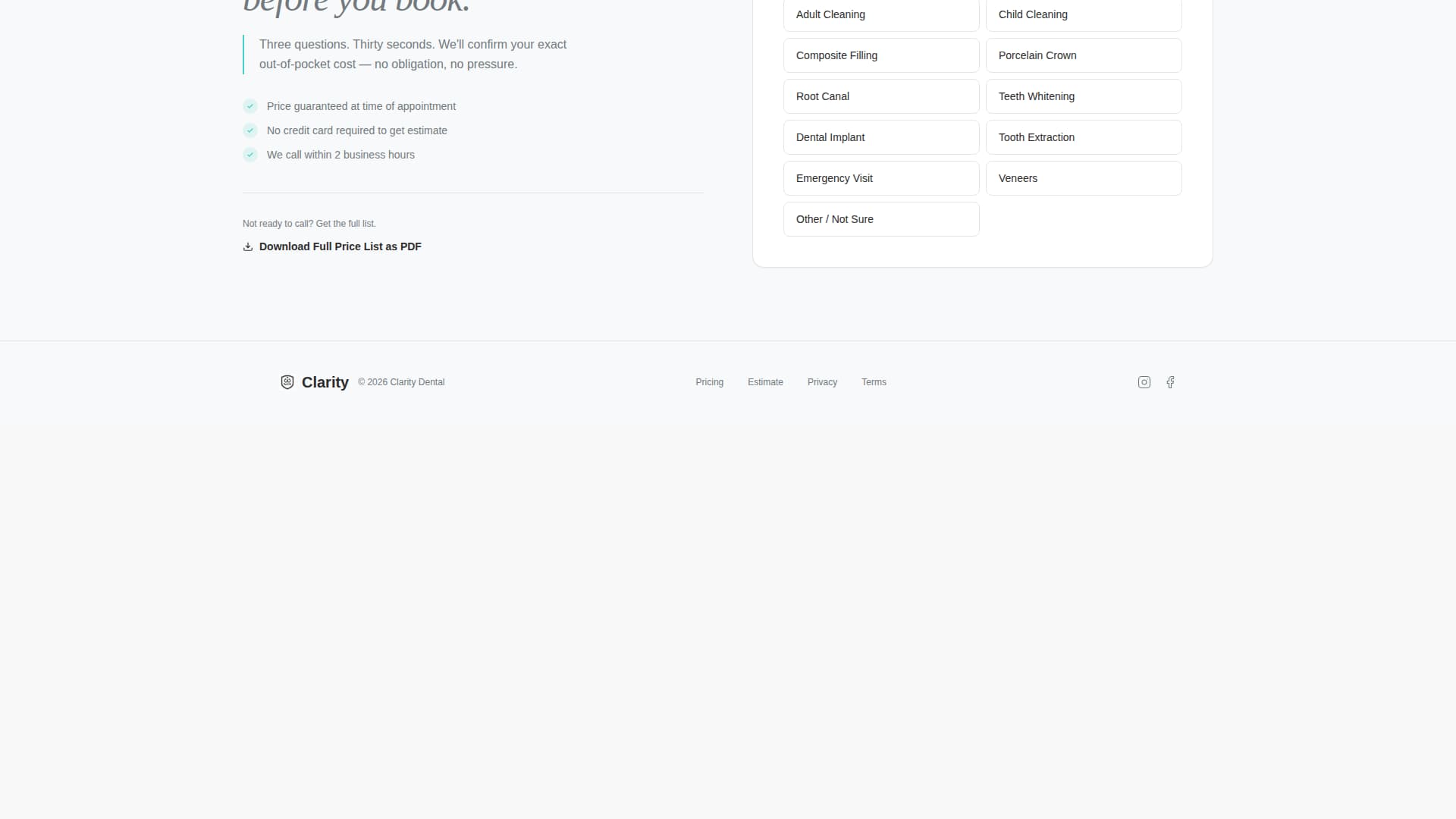 Dental Price Transparency & Cost Breakdown Website Template