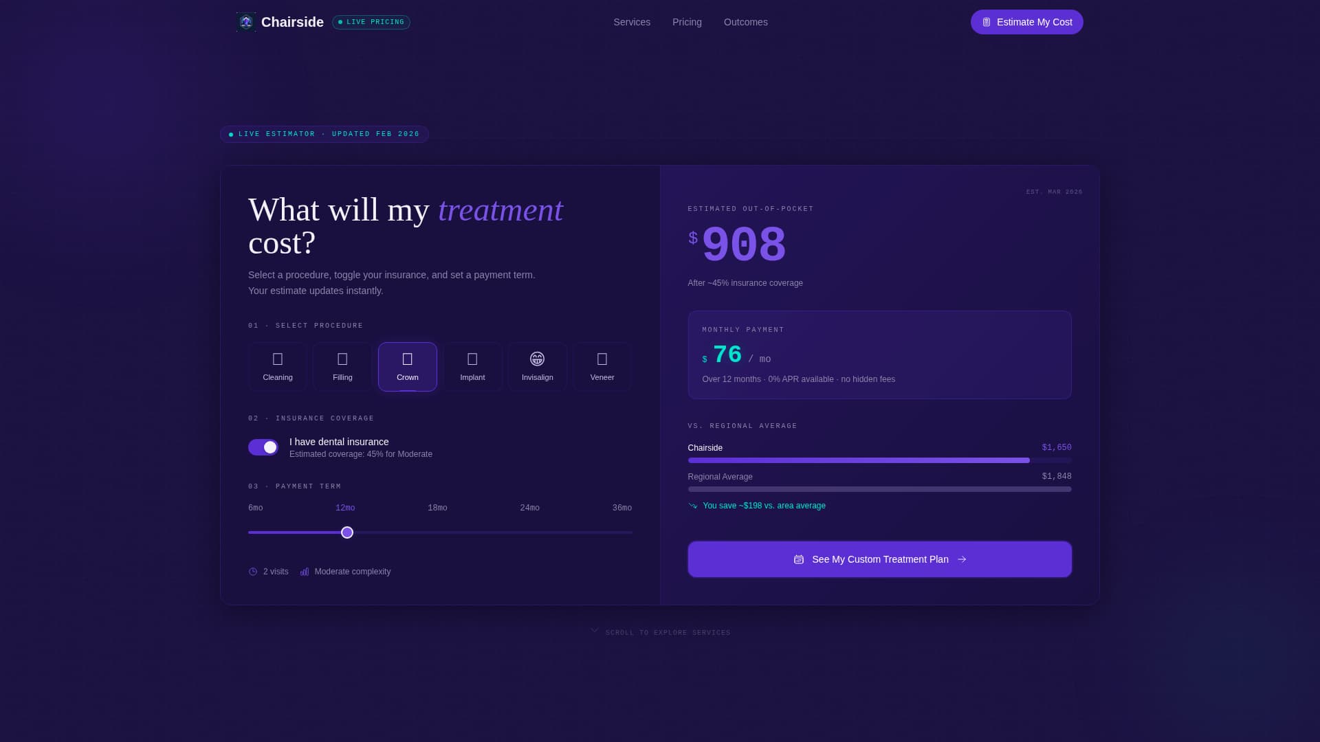 Dental Treatment Cost Estimator Website Template