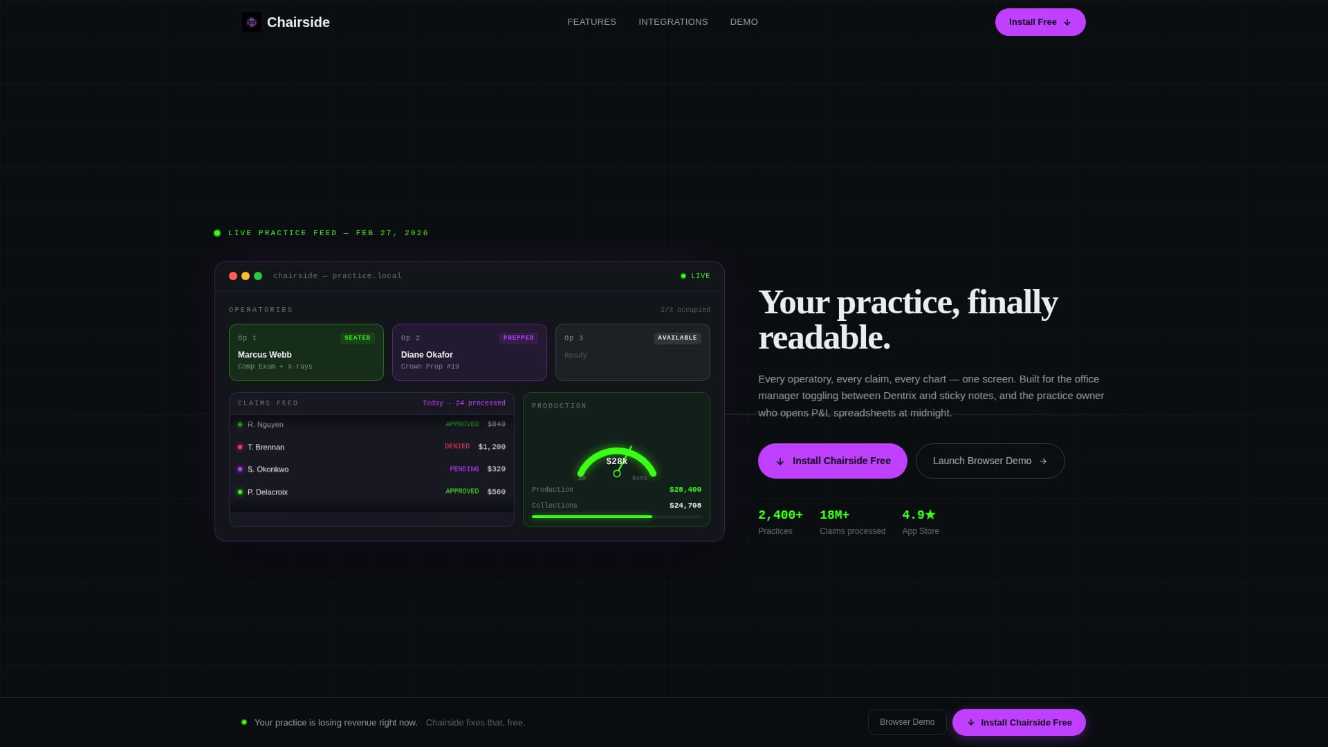 Chairside - Powerful Dental Practice Landing Page Template