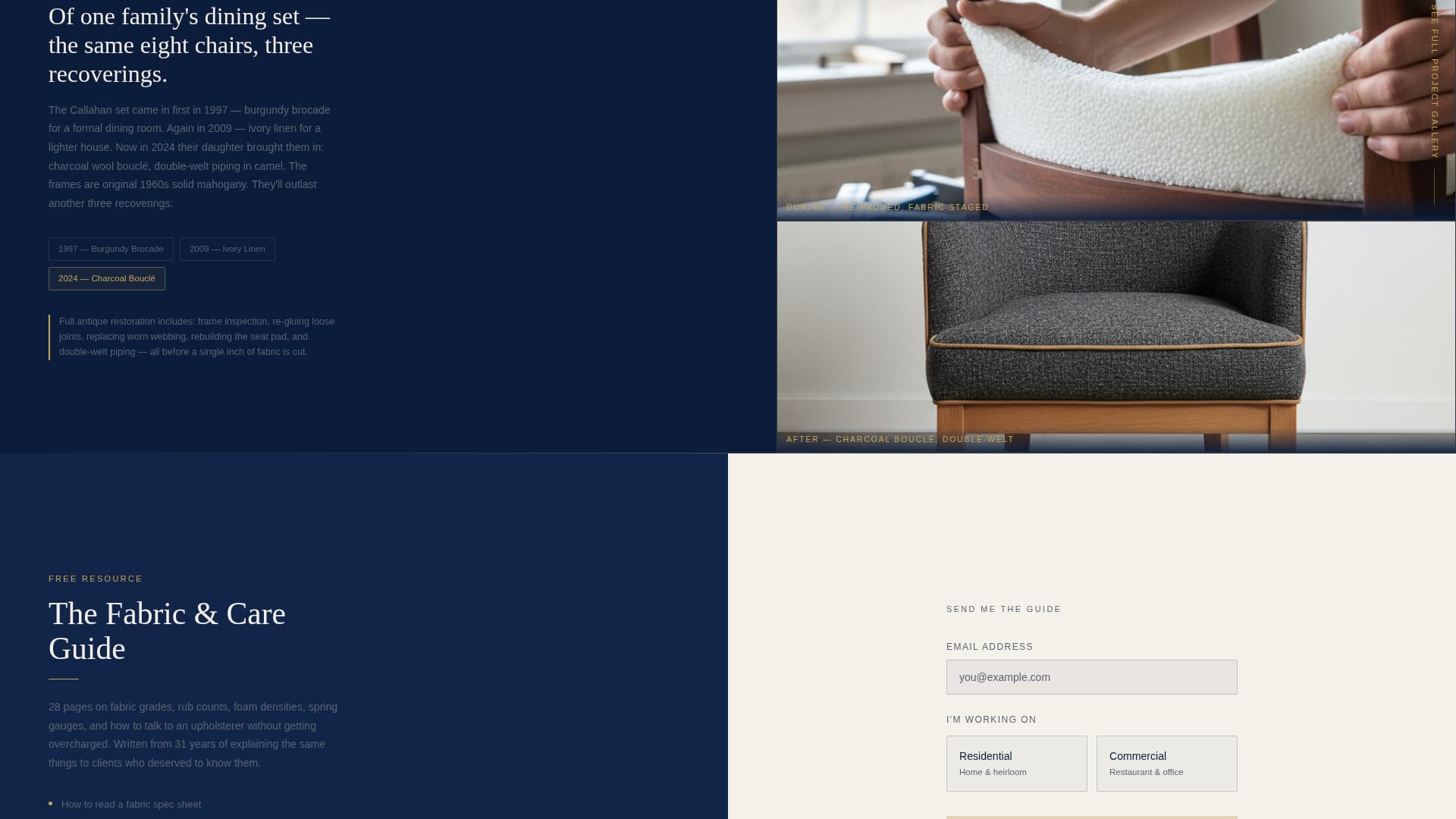 Upholsterer Business Professional Website Template