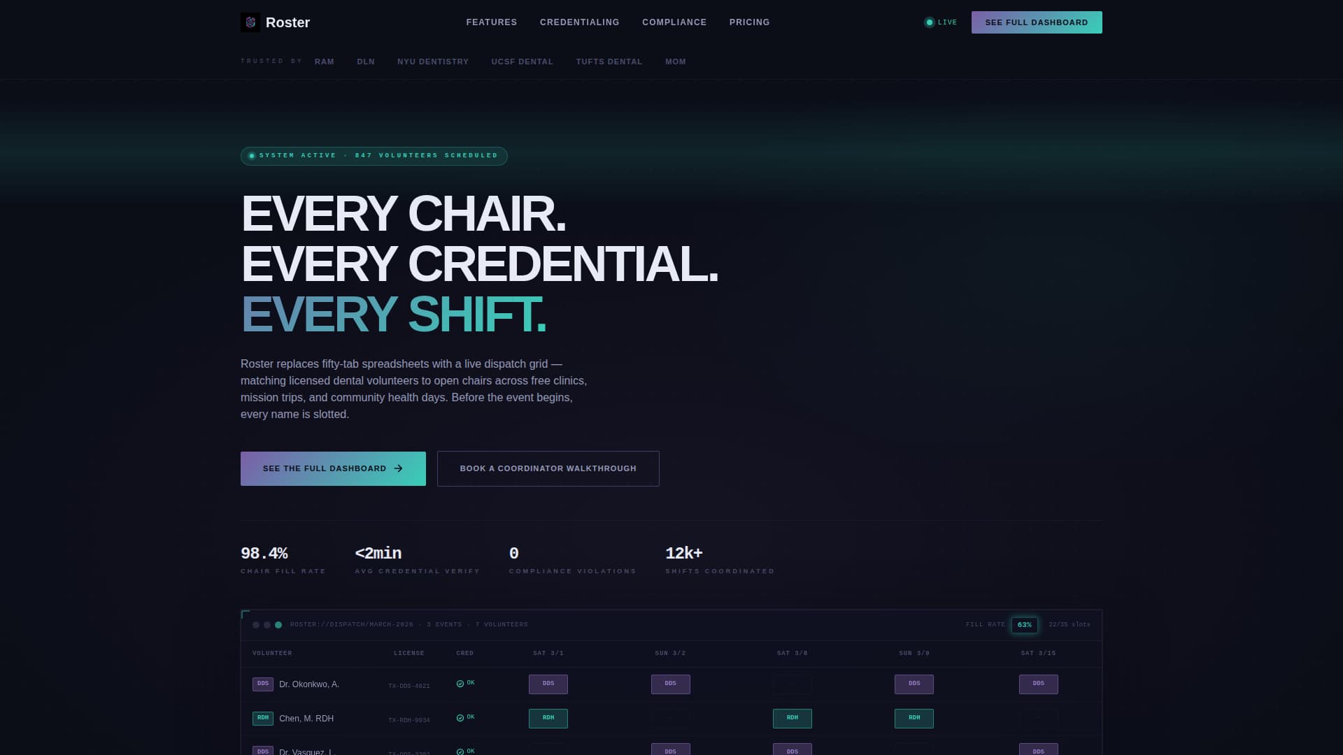 Roster - Intelligent Dentalscheduling Landing Page Template