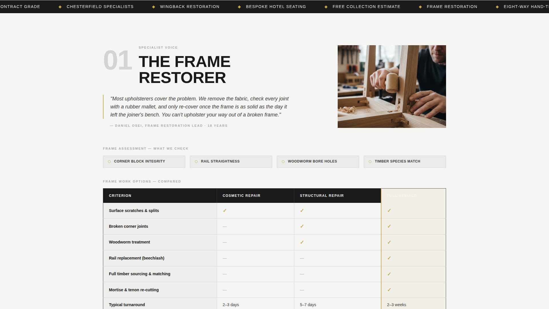Upholsterer Business Booking Website Template