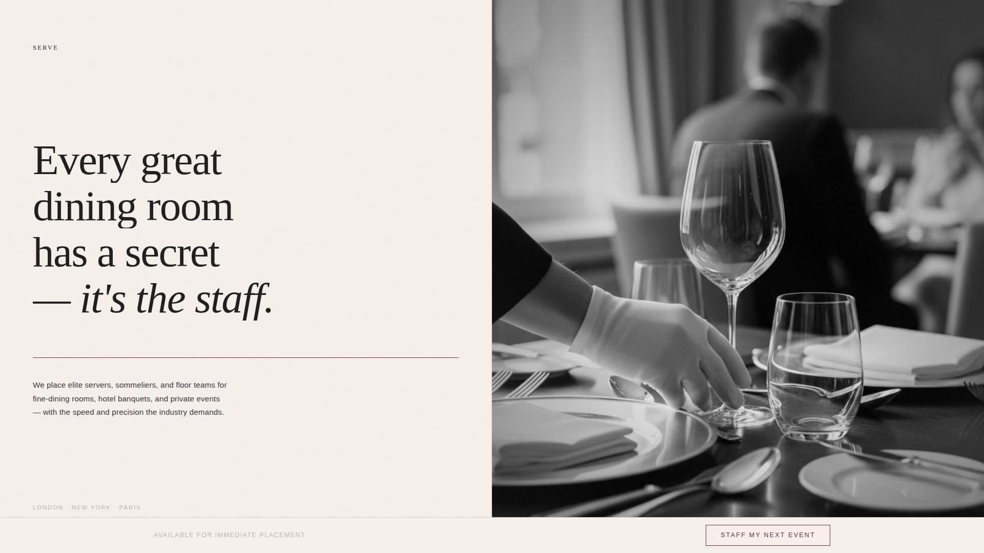 Waiter & Server Portfolio Website Template