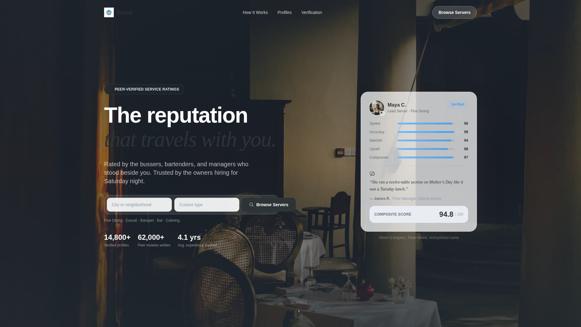 Waiter & Server Reviews Website Template