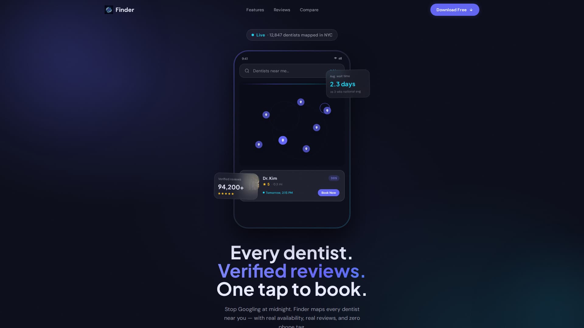 Finder - Illuminated Dentist Landing Page Template