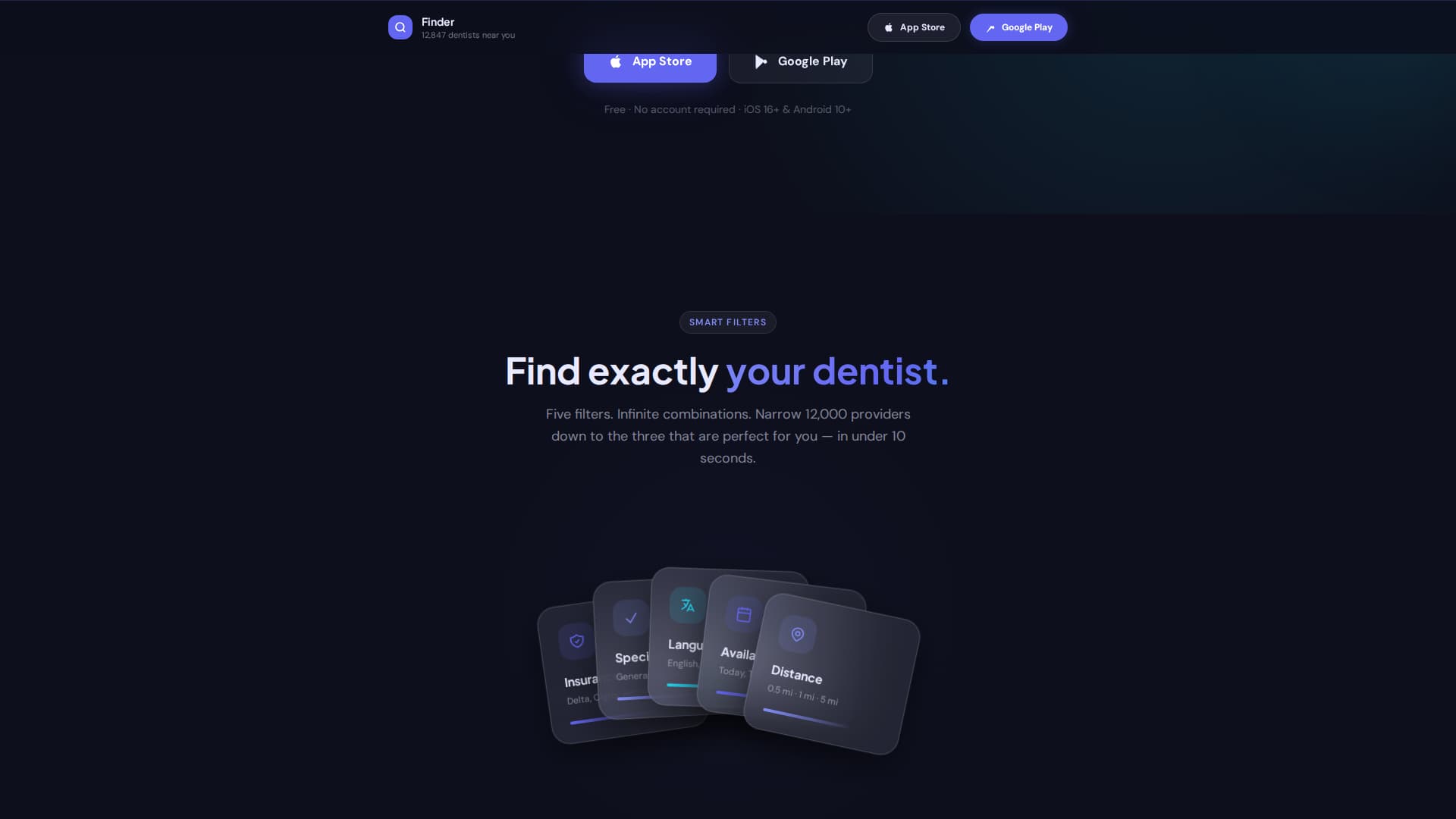 Finder - Illuminated Dentist Landing Page Template