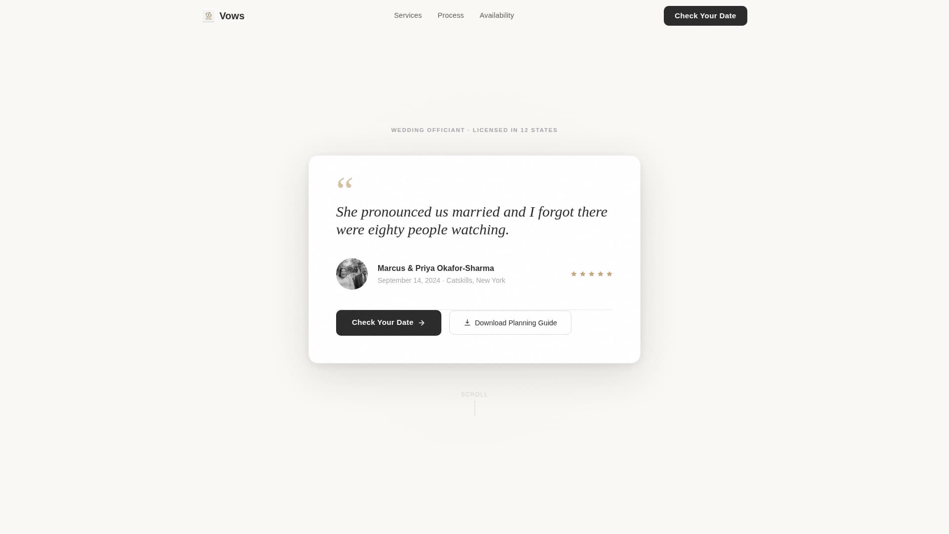 Wedding Officiant Specialist Booking Website Template