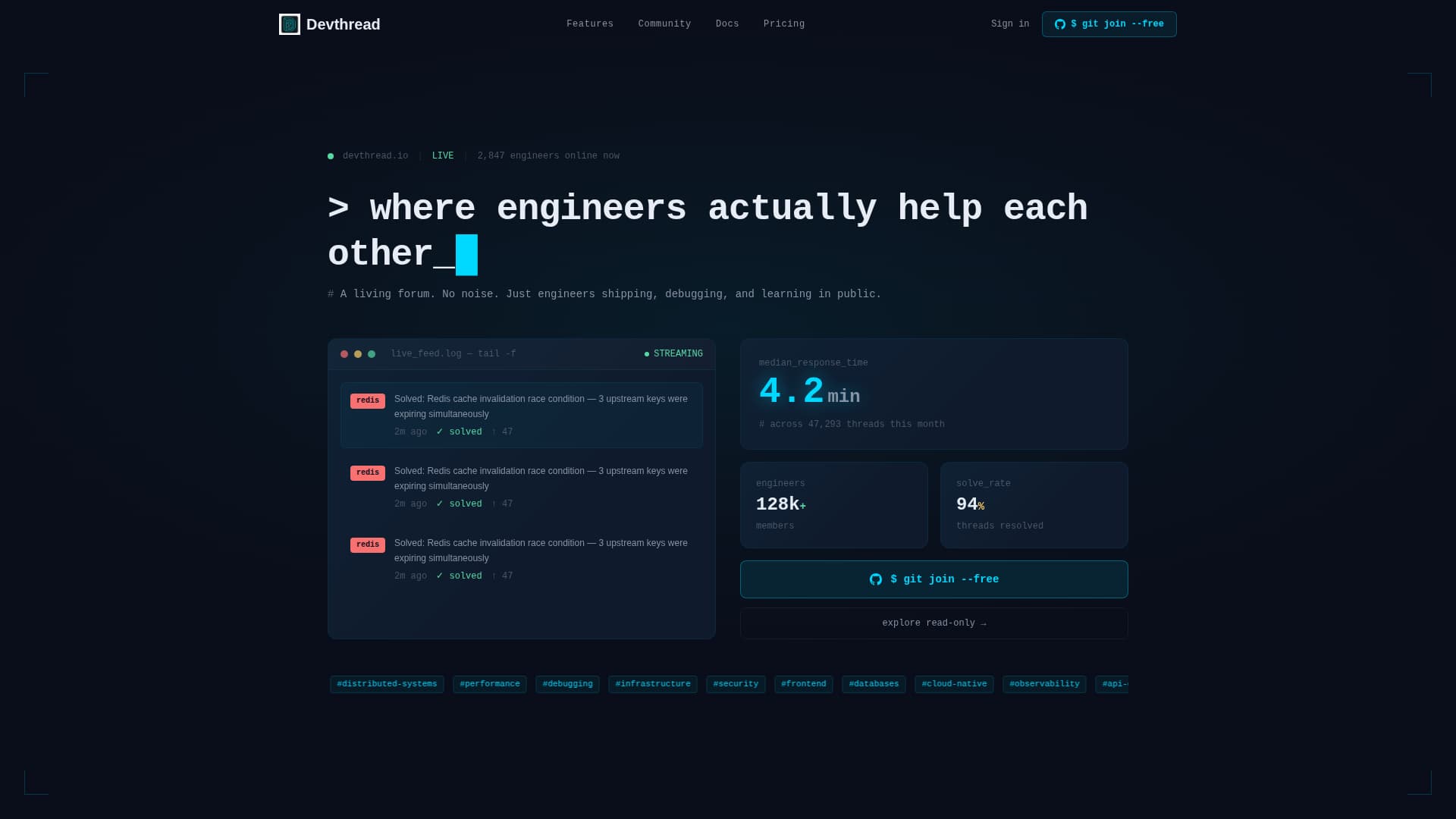 Devthread - Midnight Forum Landing Page Template