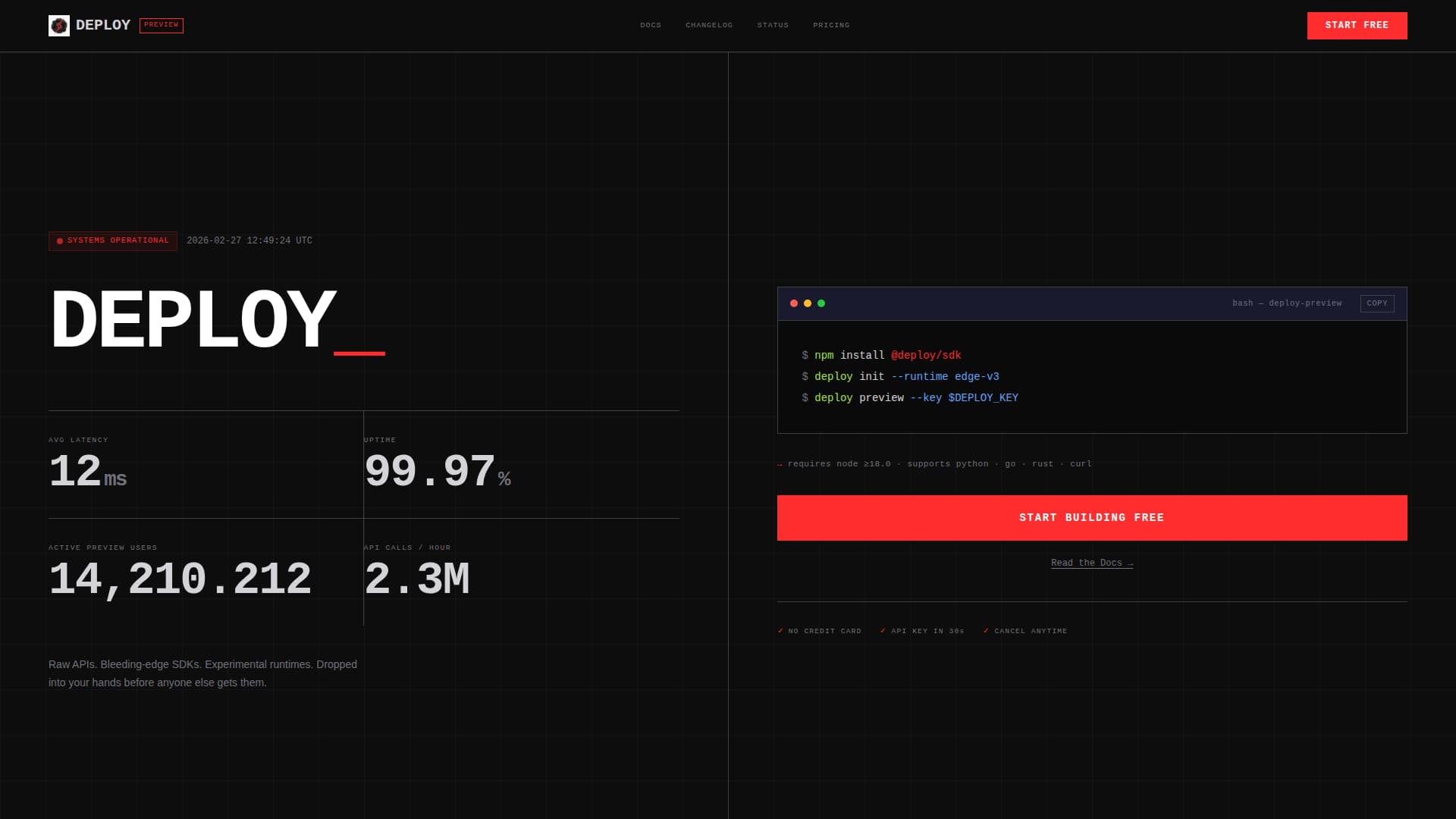 Deploy - Brutalist Developer Landing Page Template