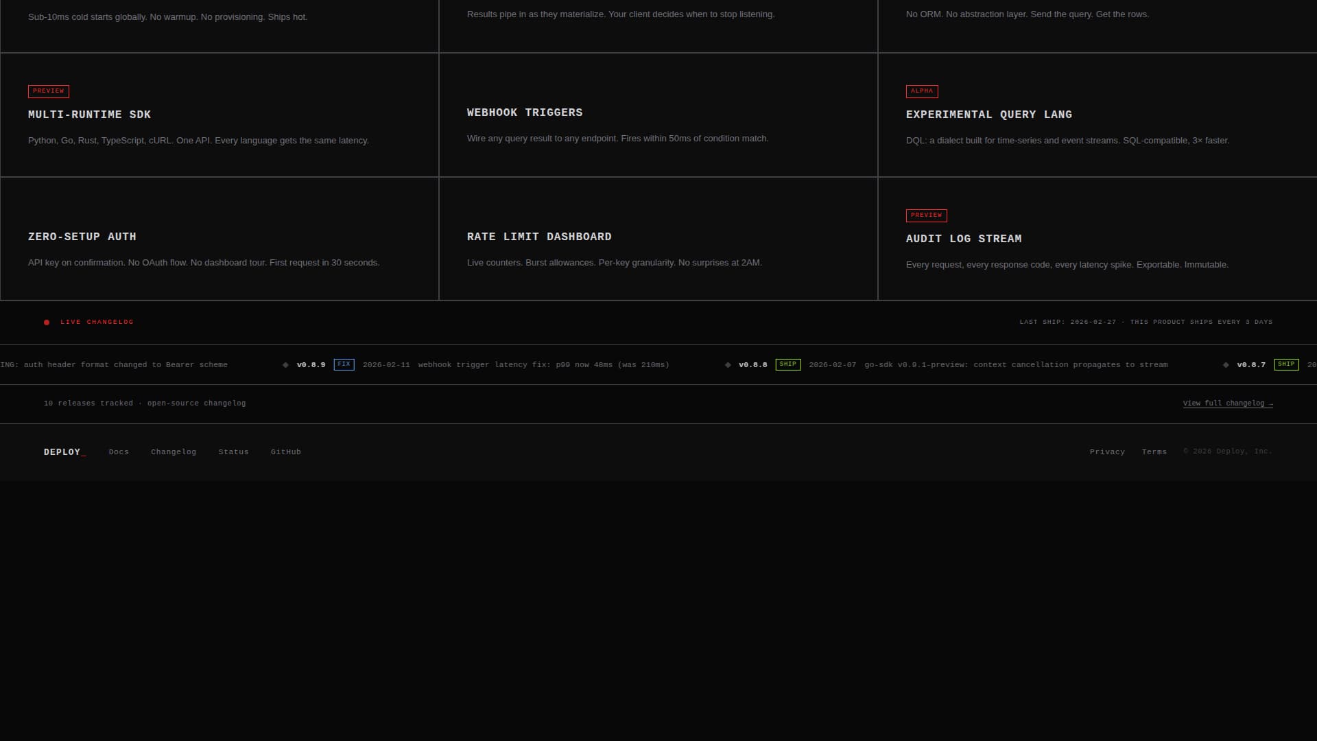 Deploy - Brutalist Developer Landing Page Template