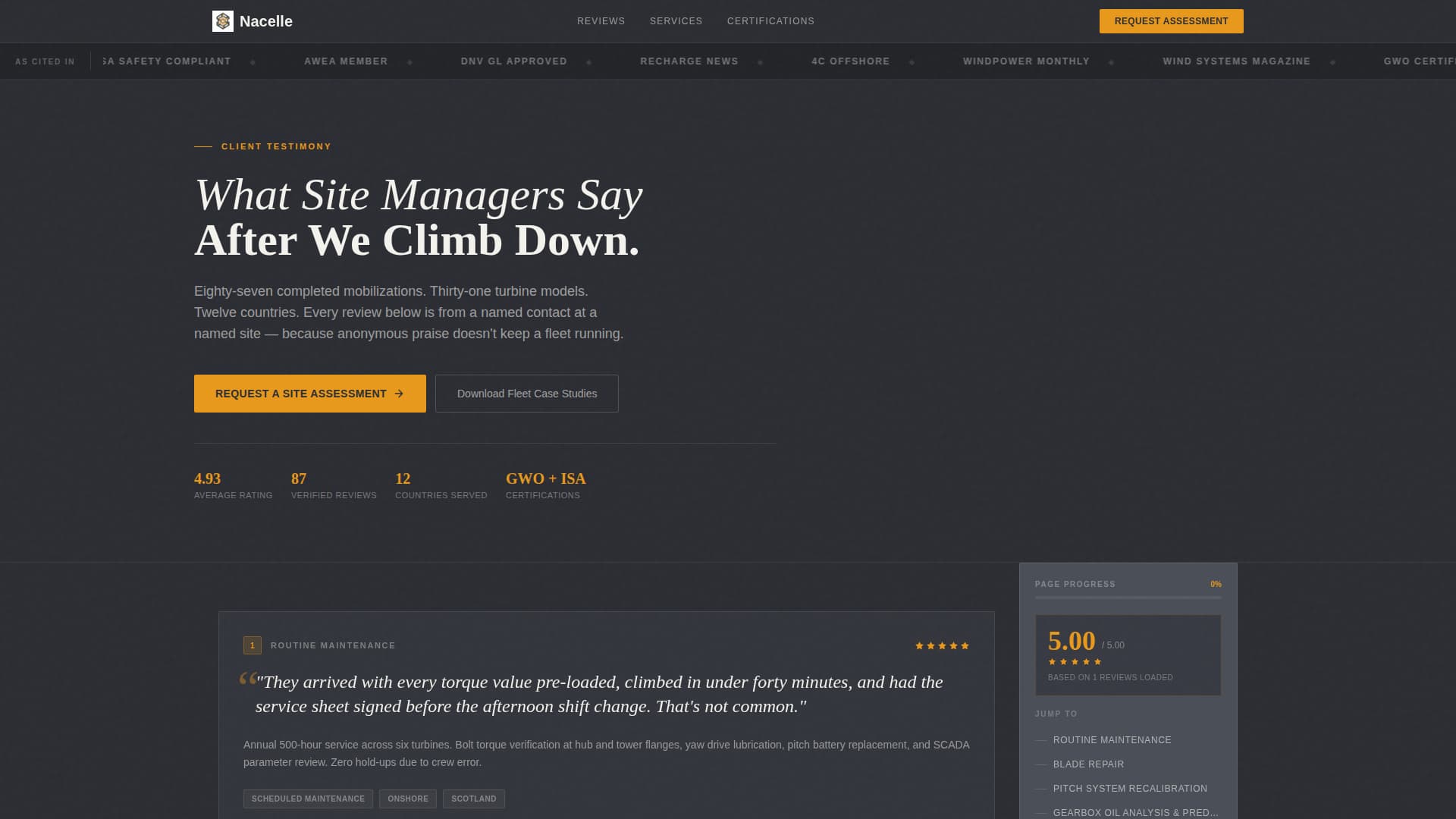 Wind Turbine Technician Business Reviews Website Template